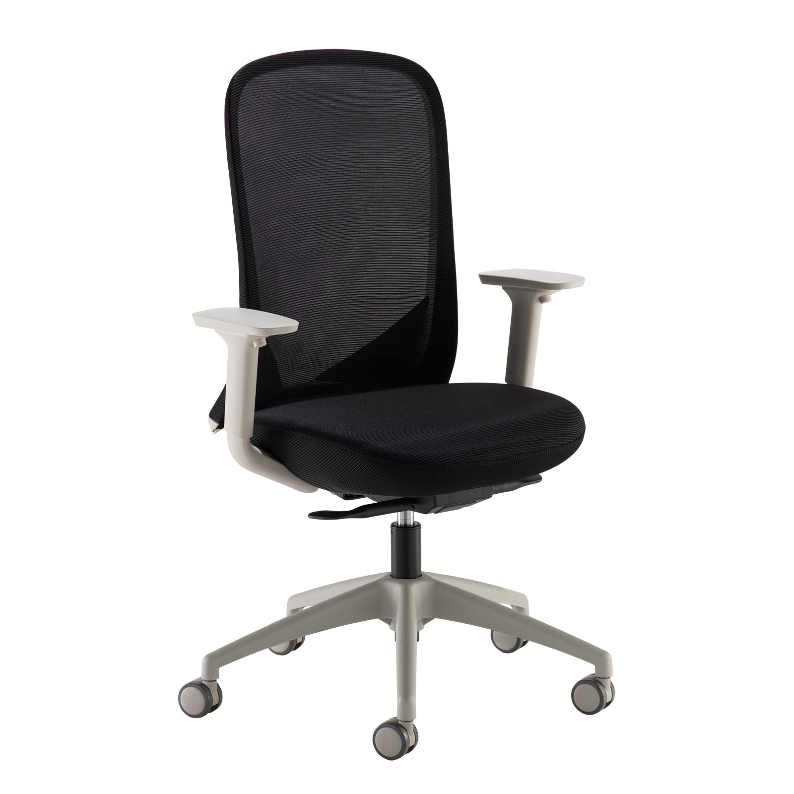 Sway black mesh back adjustable operator chair with black fabric seat, grey frame and base