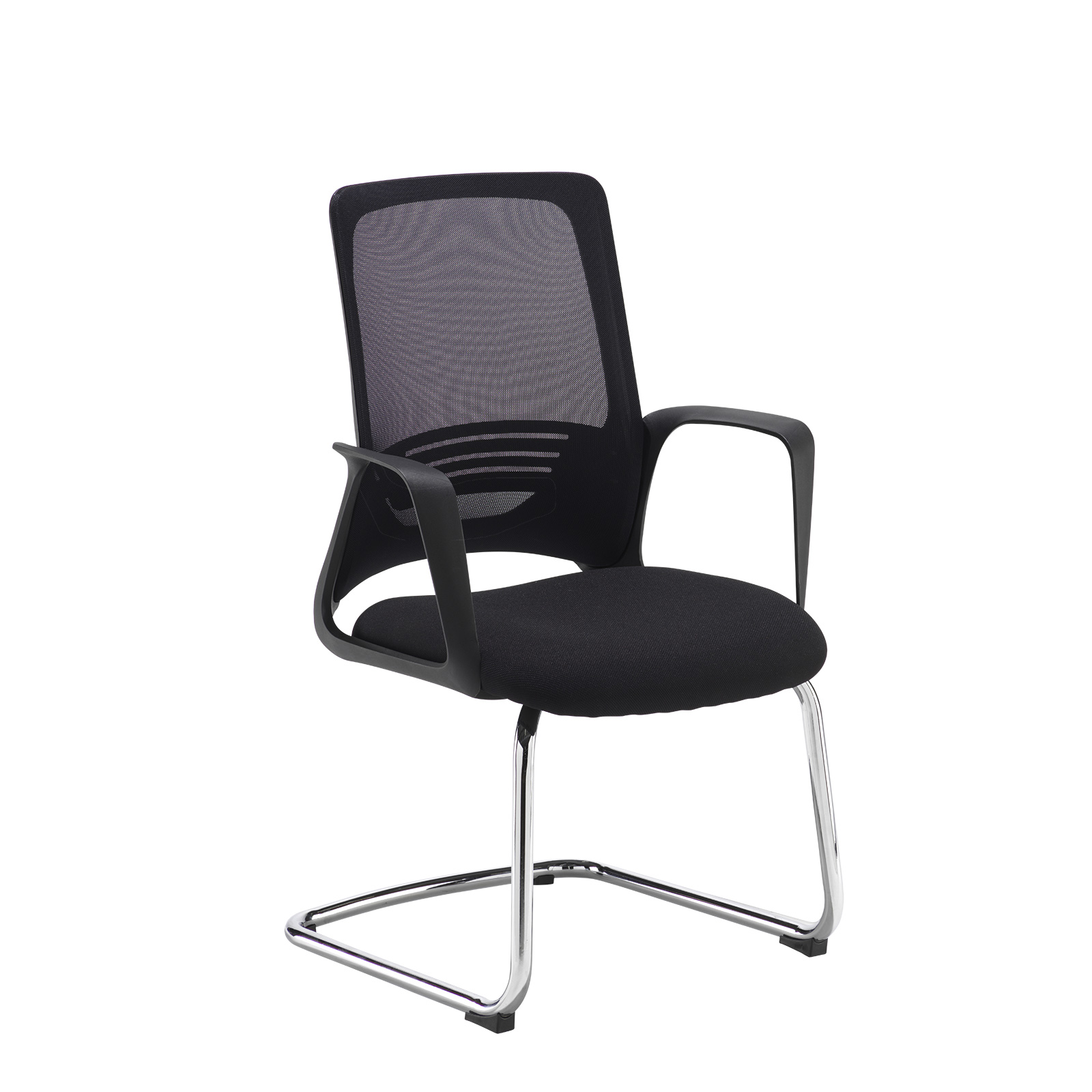 Toto black mesh back visitors chair with black fabric seat and chrome cantilever frame