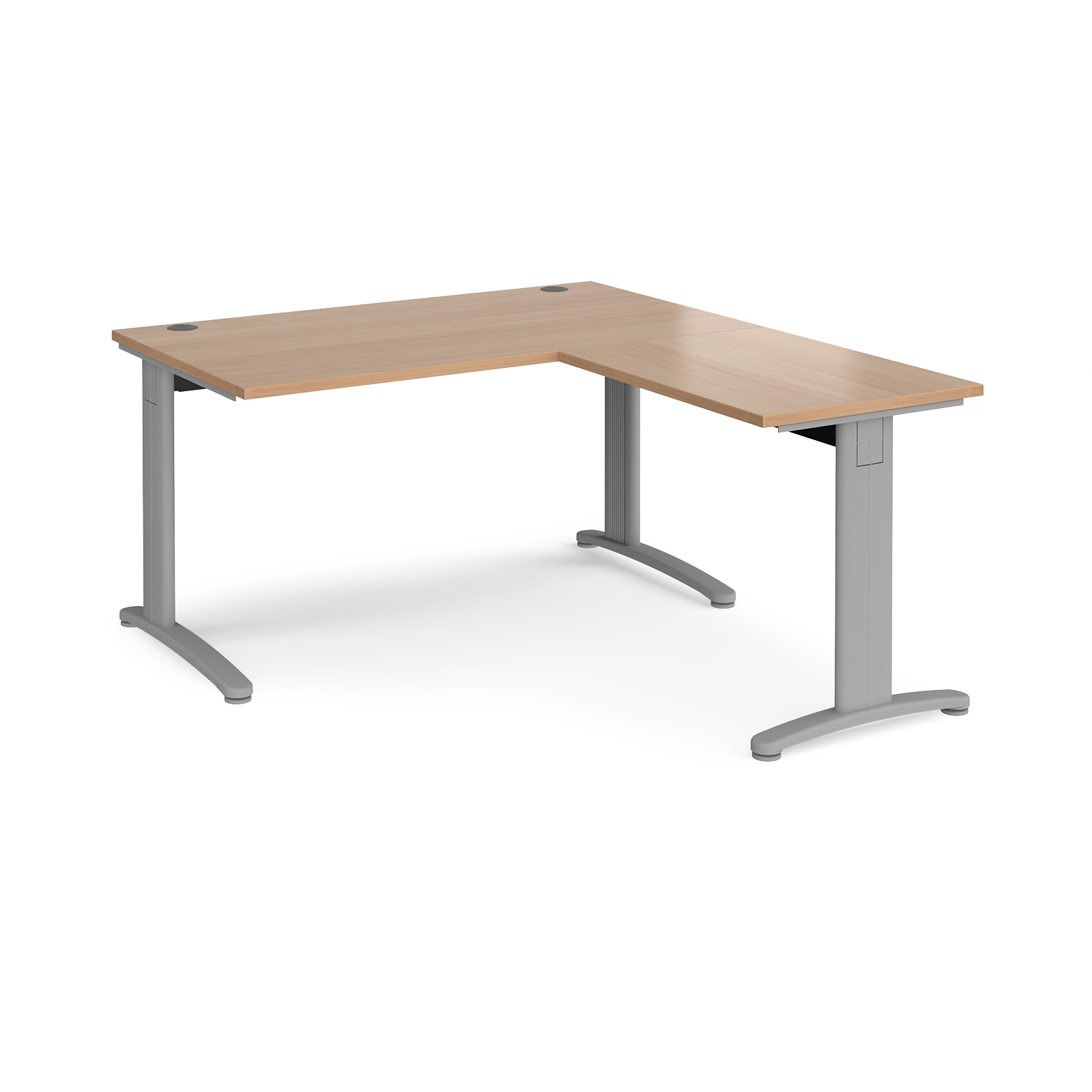 TR10 desk 1400mm x 800mm with 800mm return desk - silver frame, beech top