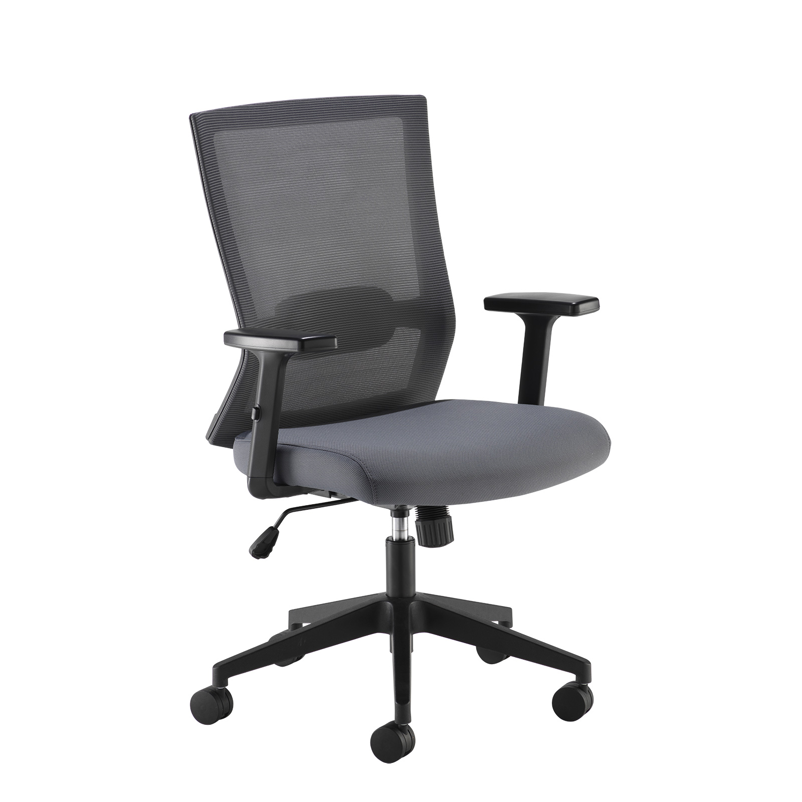 Travis grey mesh back operator chair with grey fabric seat and black base