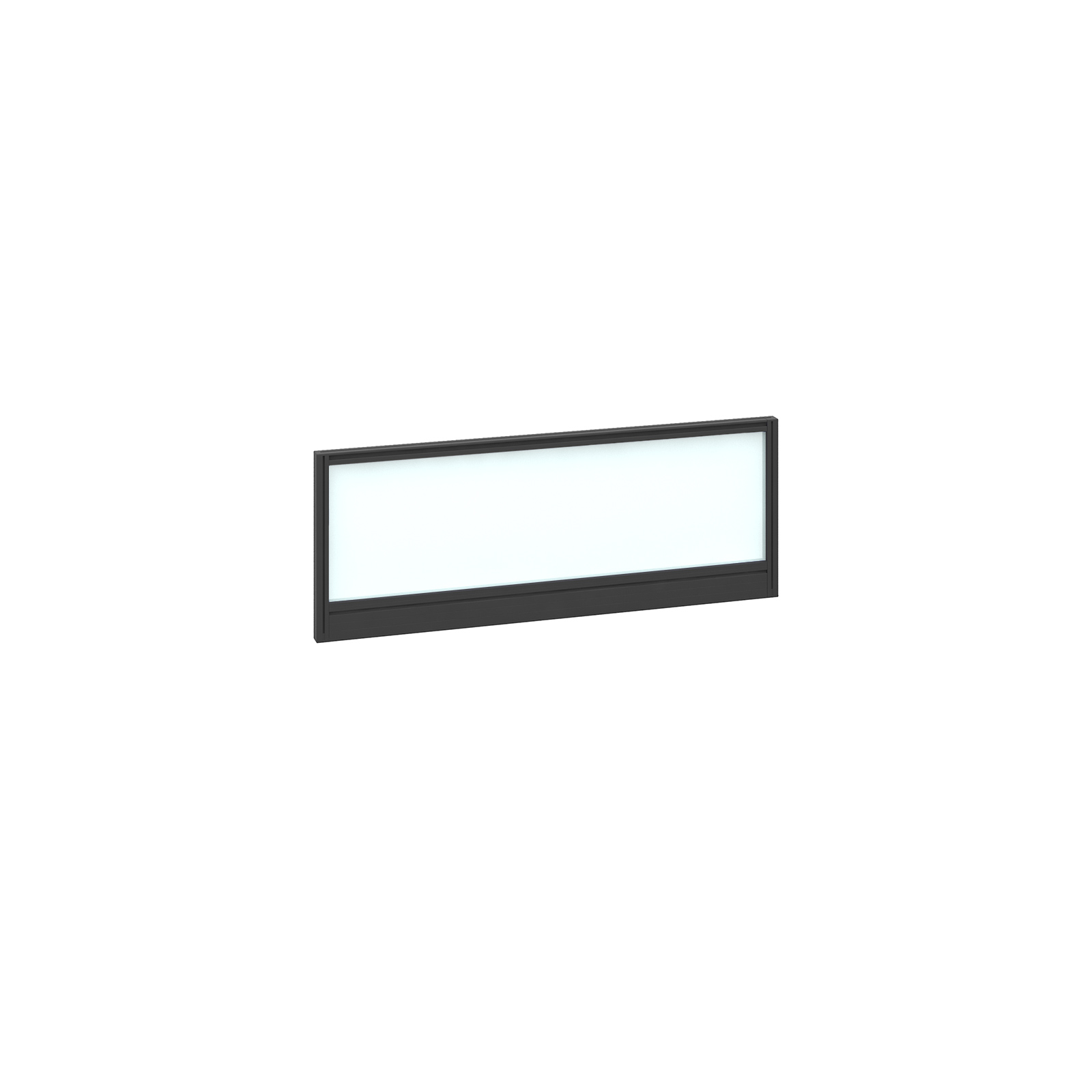 Straight glazed desktop screen 1000mm x 380mm - polar white with black aluminium frame