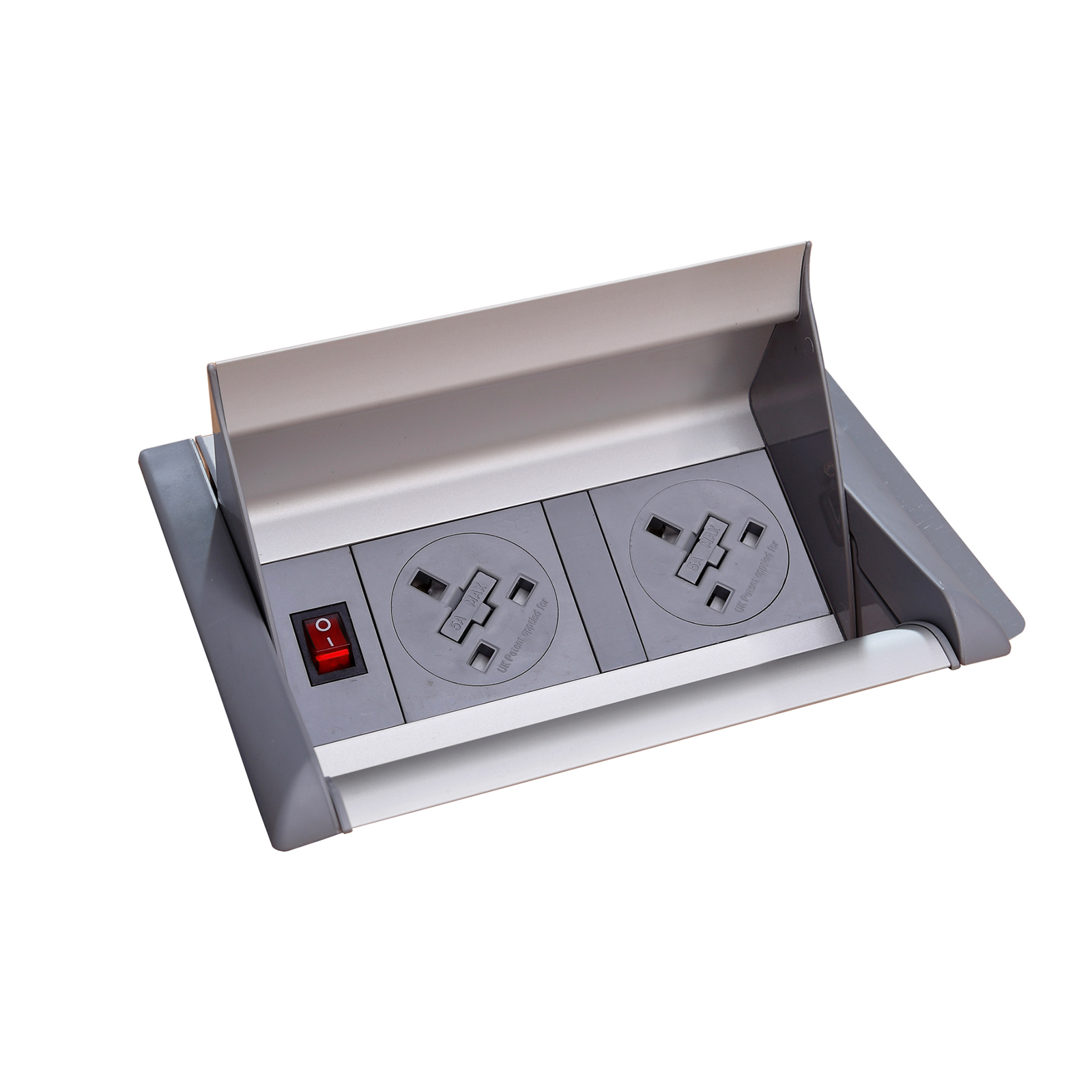 Aero fliptop in-table power module 2 x UK sockets - grey/silver