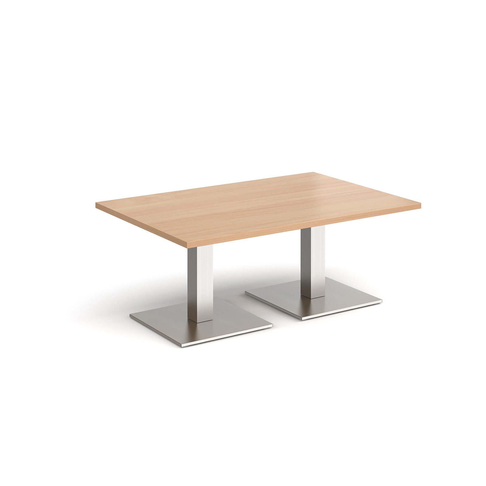 Brescia rectangular coffee table with flat square brushed steel bases 1200mm x 800mm - beech