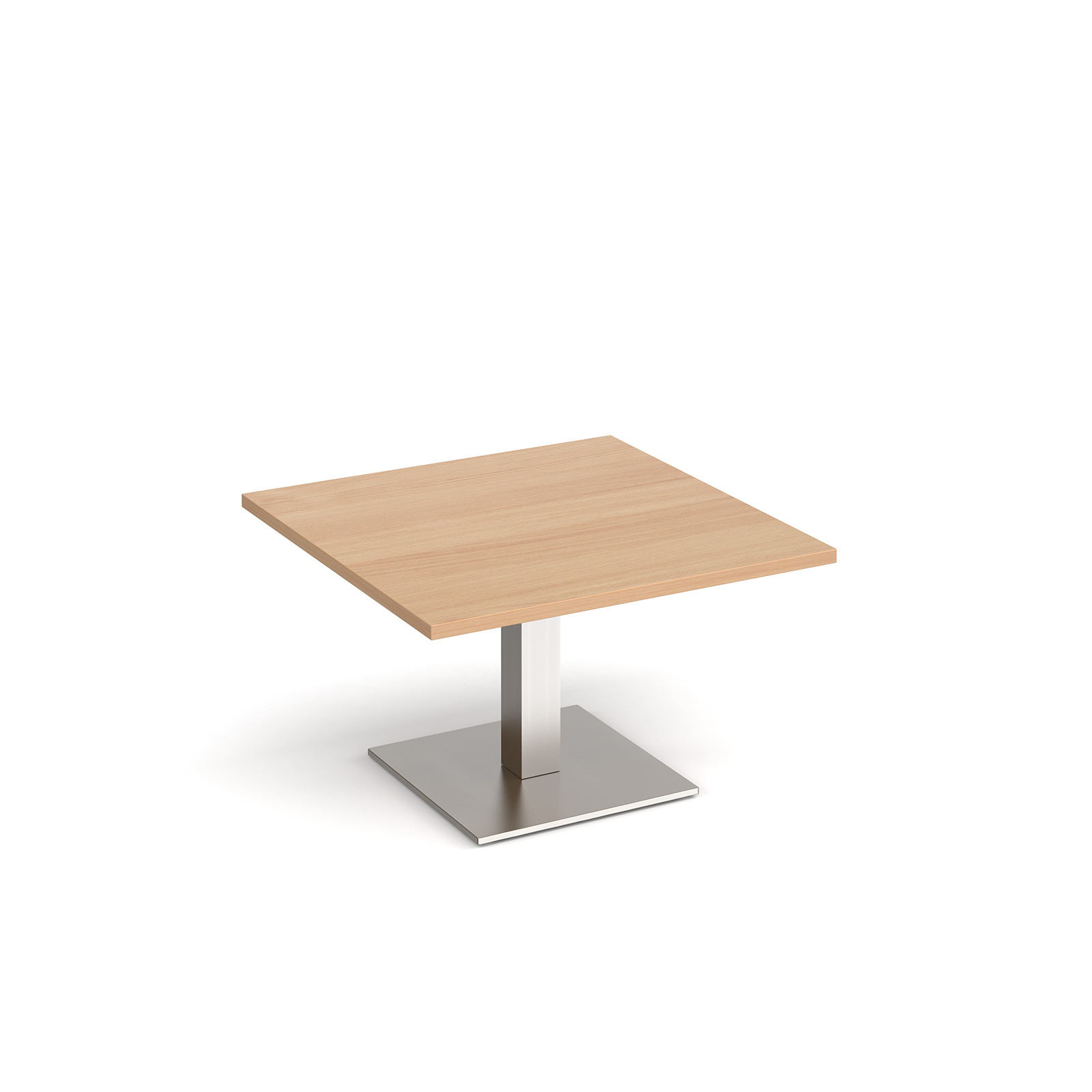 Brescia square coffee table with flat square brushed steel base 800mm - beech