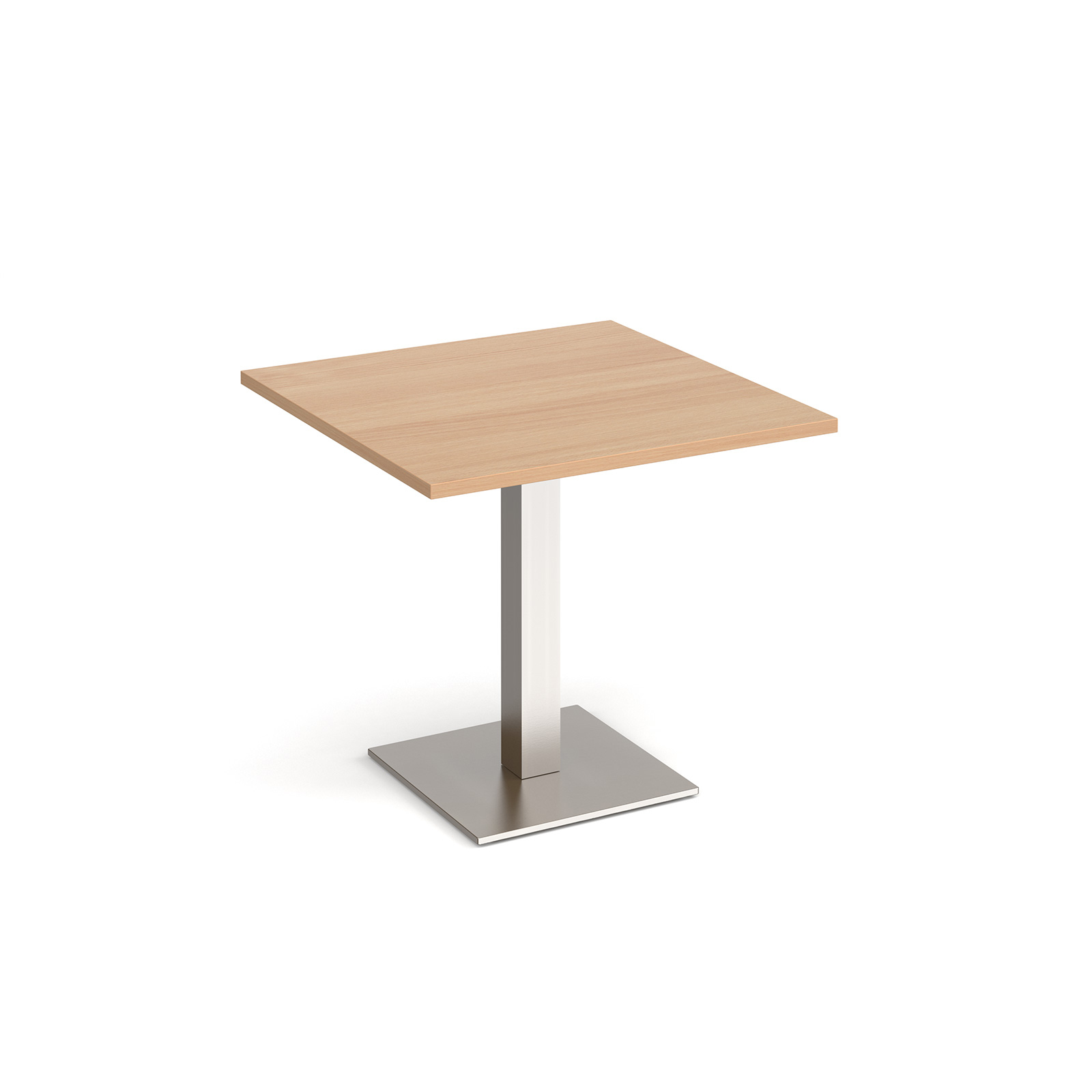 Brescia square dining table with flat square brushed steel base 800mm - beech