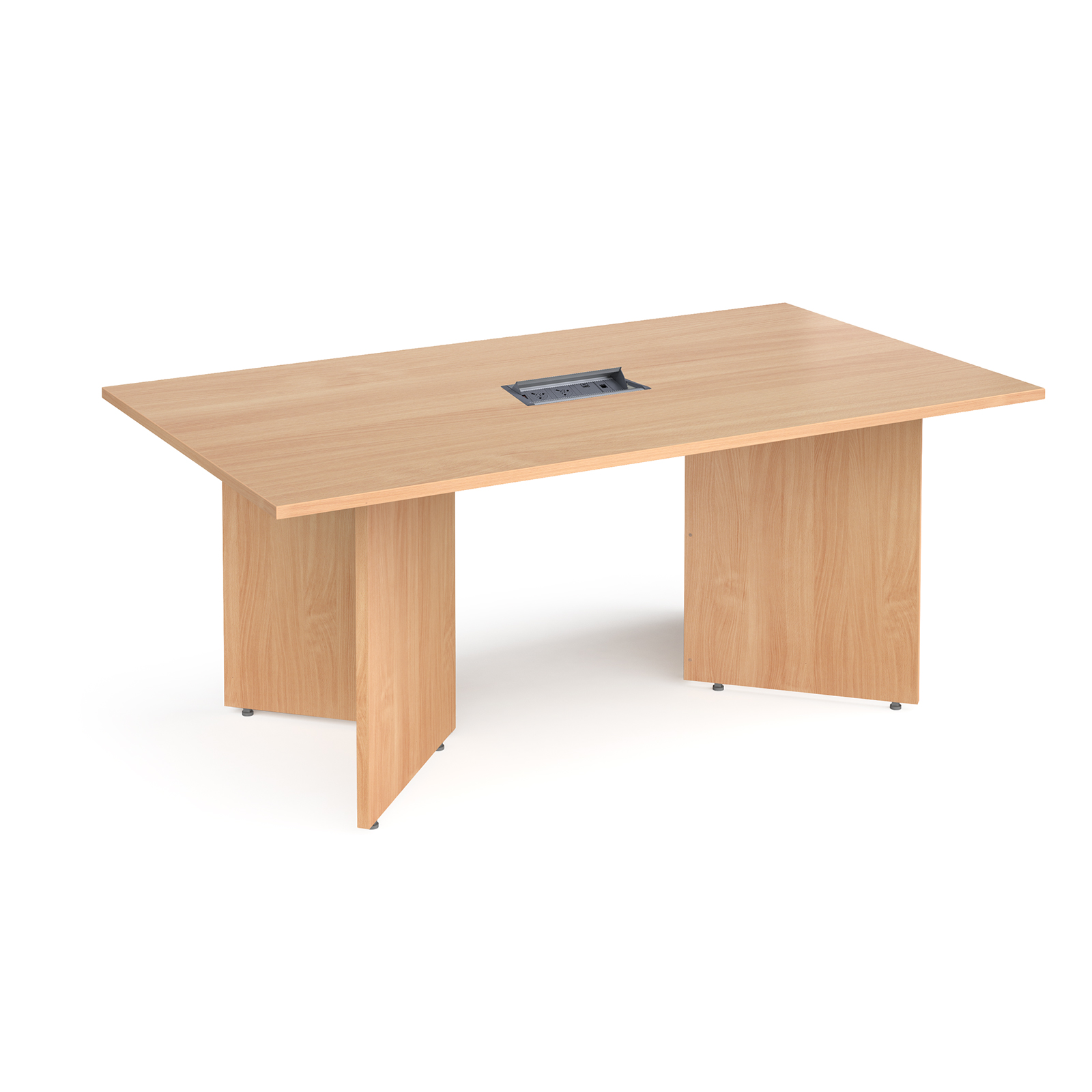 Arrow head leg rectangular boardroom table 1800mm x 1000mm in beech with central cutout and Aero power module