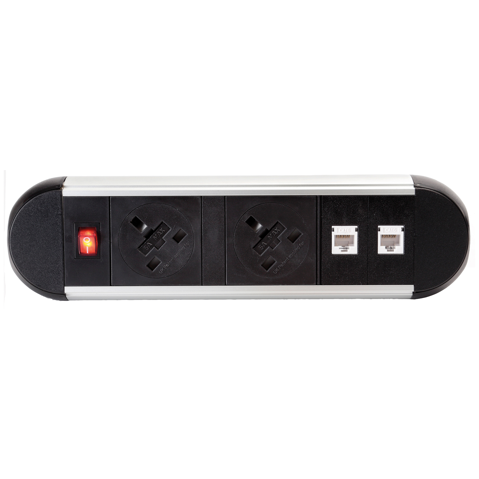 Chroma clip-on power module 2 x UK sockets, 2 x RJ45 sockets - black