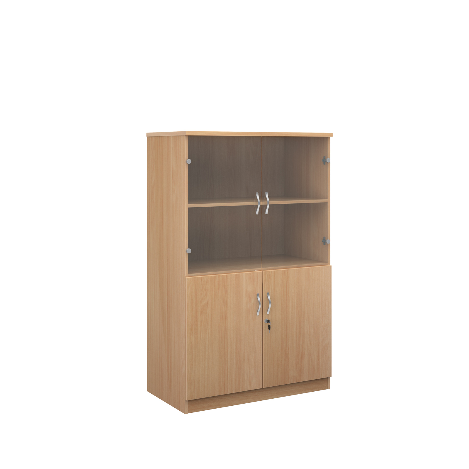 Deluxe combination unit with glass upper doors 1600mm high with 3 shelves - beech