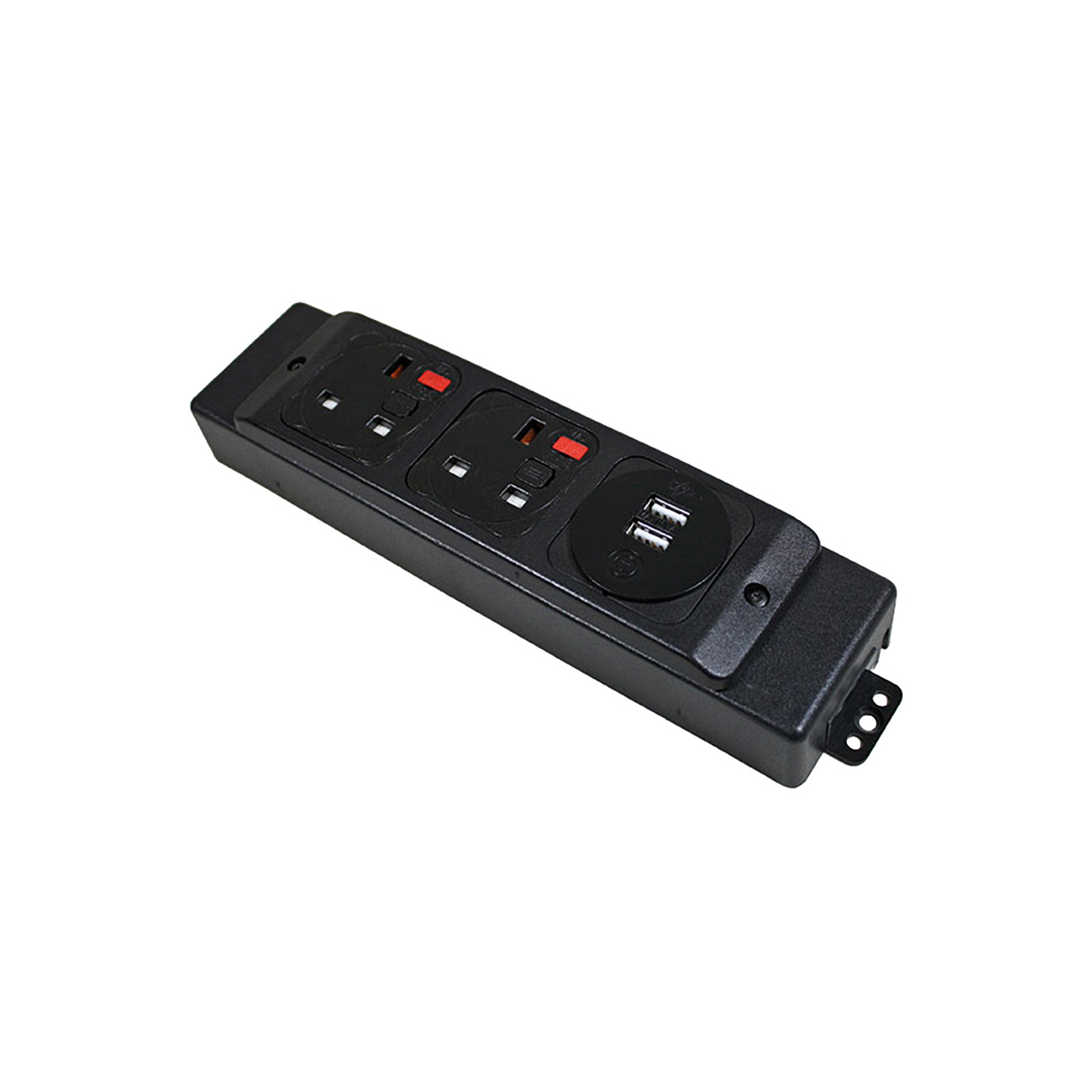 Under desk power bar 2 x UK sockets, 1 x twin USB fast charge - black