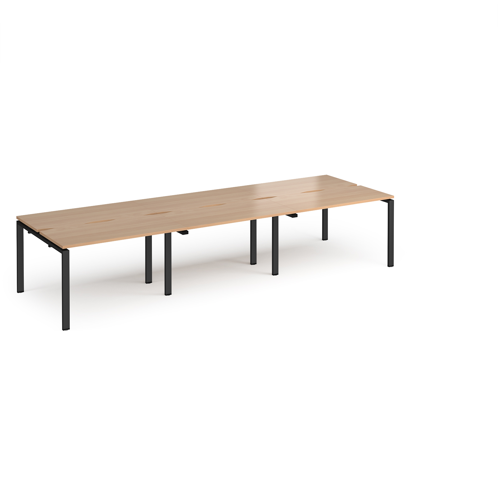 Adapt triple back to back desks 3600mm x 1200mm - black frame, beech top