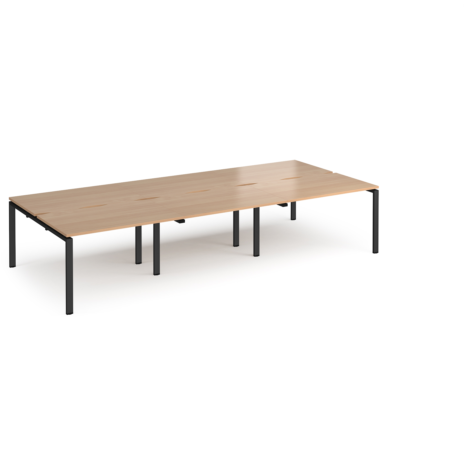 Adapt triple back to back desks 3600mm x 1600mm - black frame, beech top