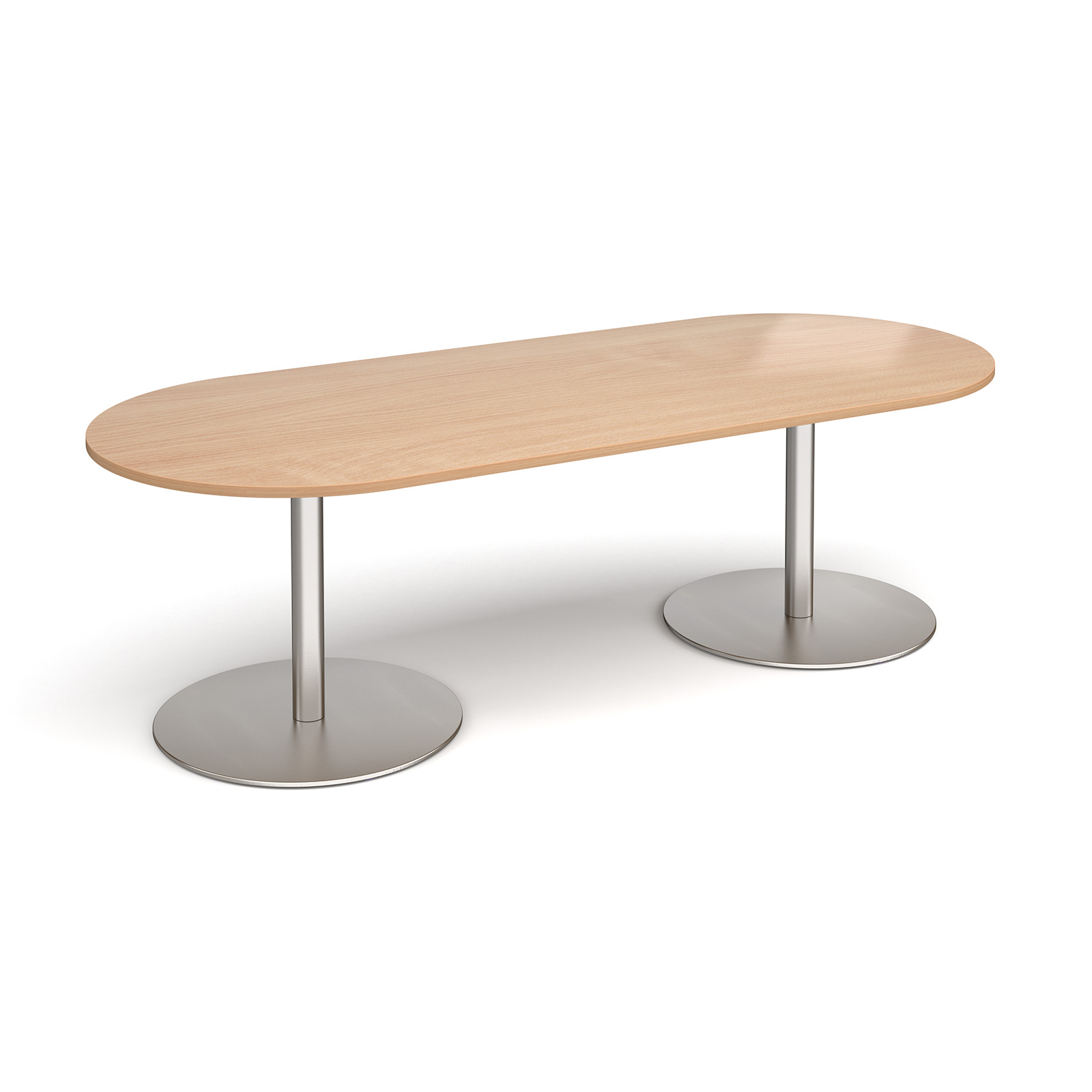 Eternal radial end boardroom table 2400mm x 1000mm - brushed steel base, beech top
