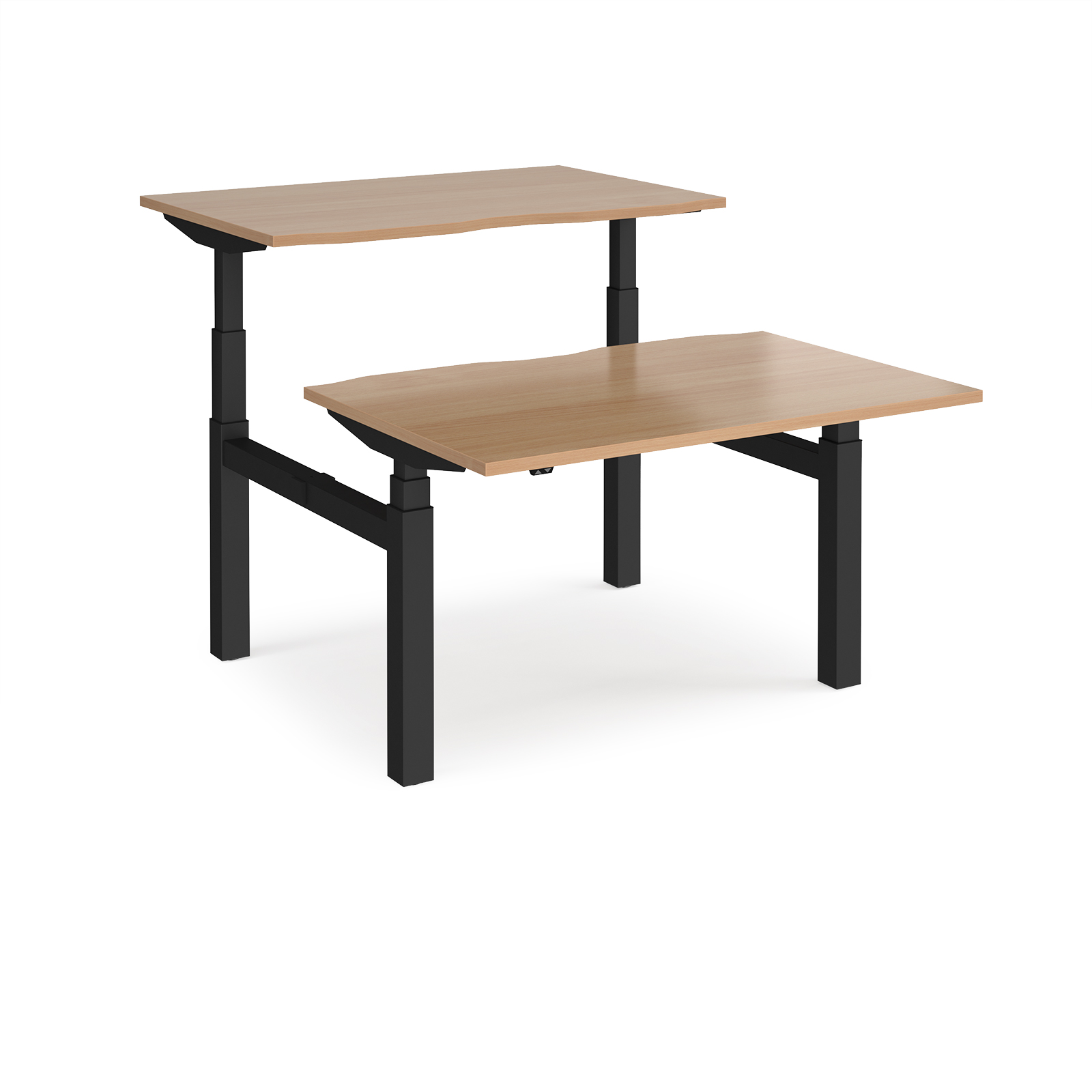 Elev8 Touch sit-stand back-to-back desks 1200mm x 1650mm - black frame, beech top