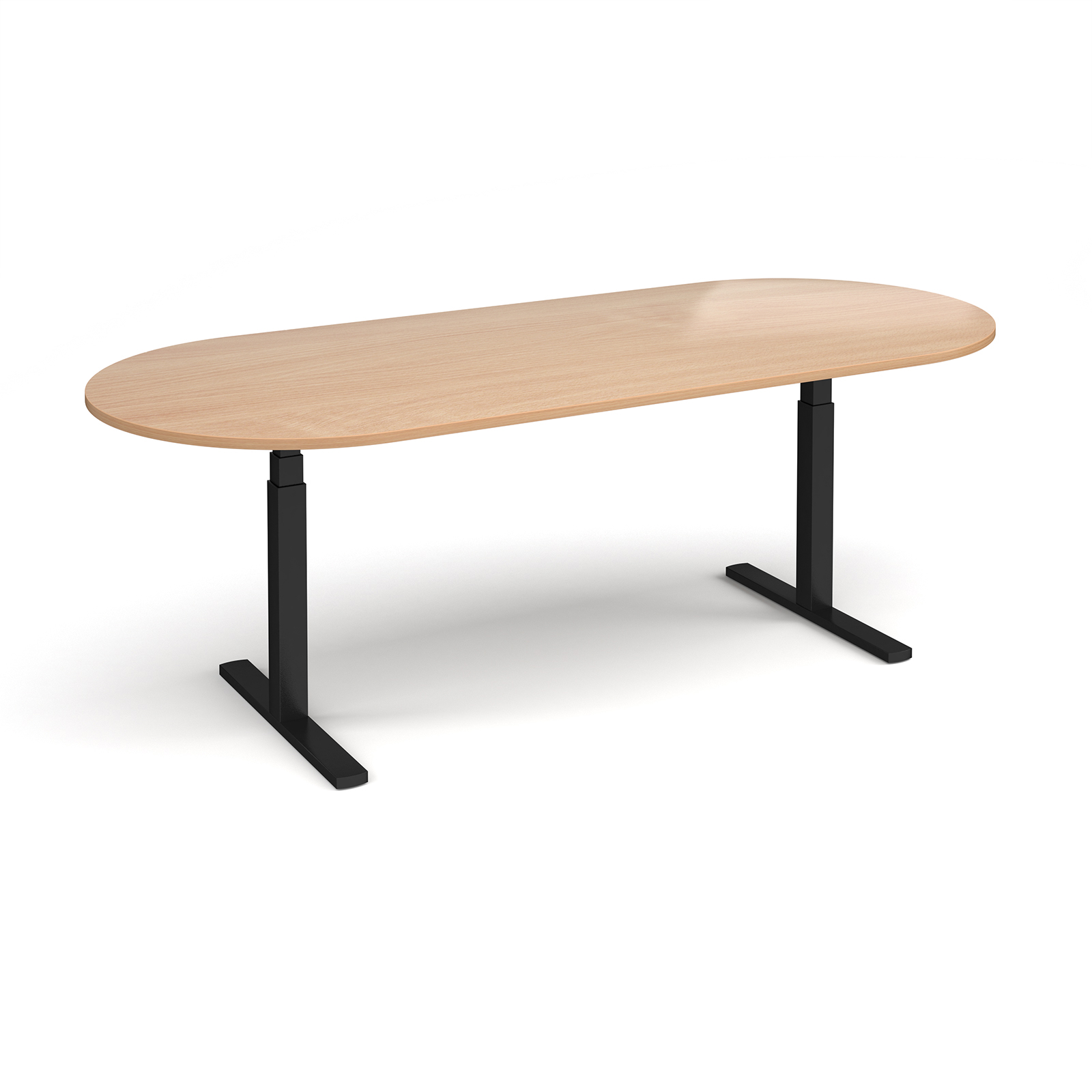 Elev8 Touch radial end boardroom table 2400mm x 1000mm - black frame, beech top
