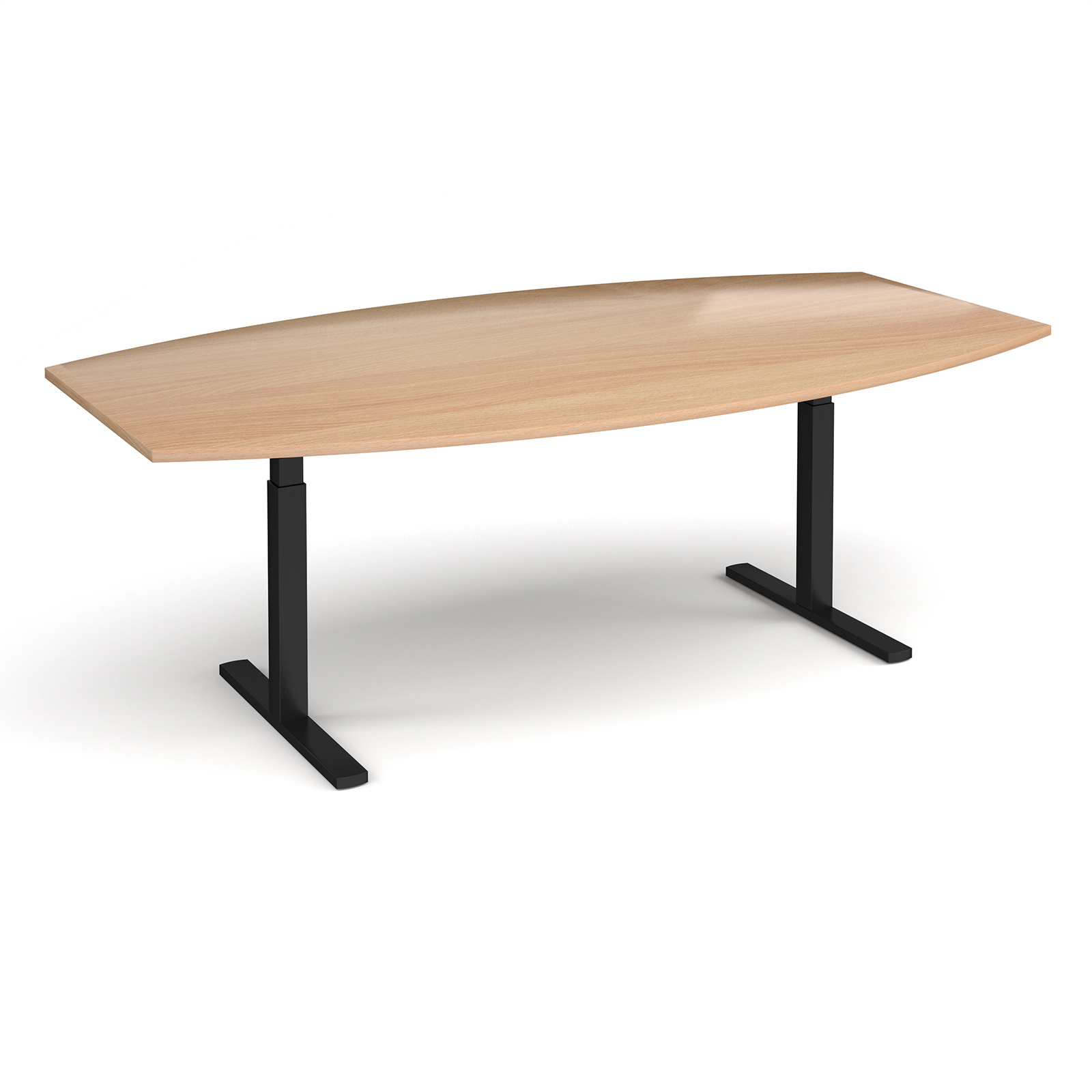 Elev8 Touch radial boardroom table 2400mm x 800/1300mm - black frame, beech top