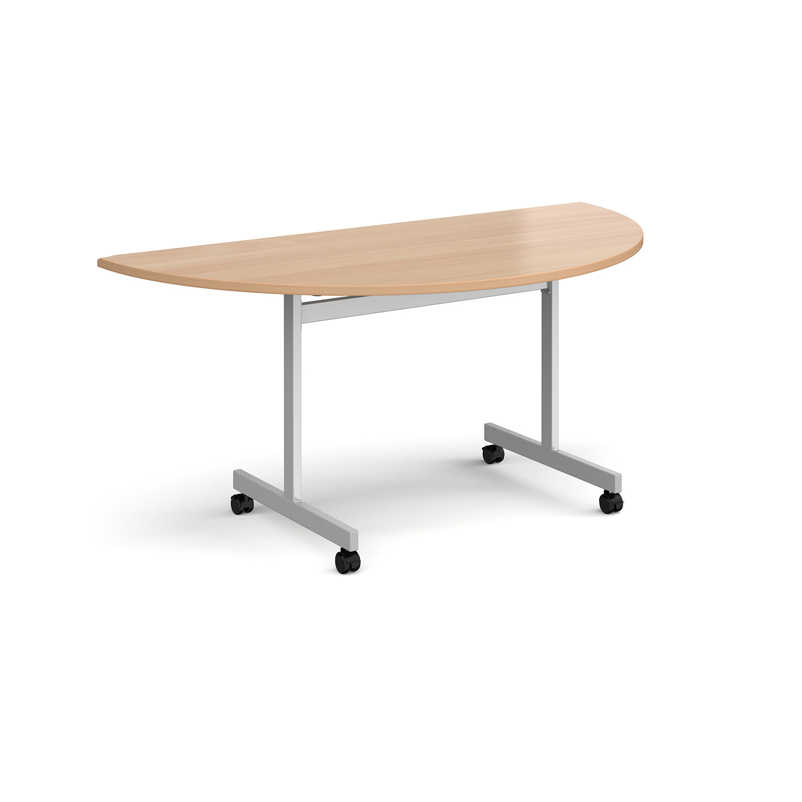 Semi circular fliptop meeting table with silver frame 1600mm x 800mm - beech