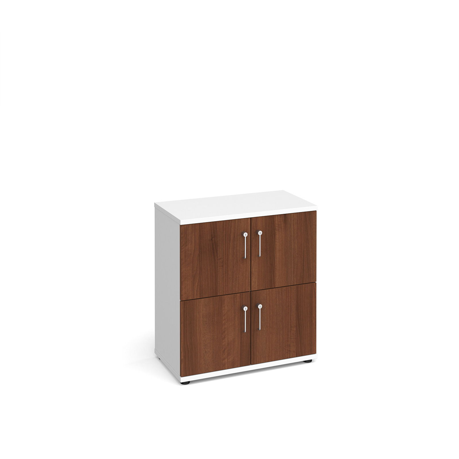 Wooden storage lockers 4 door - white with walnut doors
