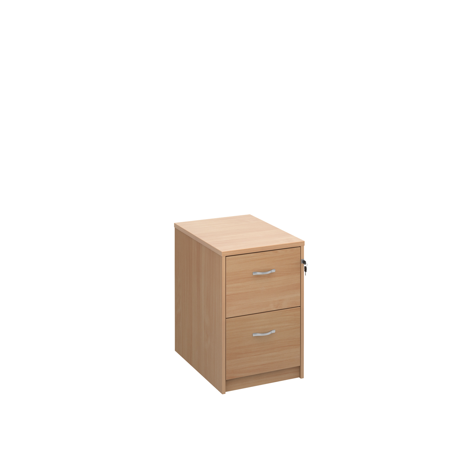 Wooden 2 drawer filing cabinet with silver handles 730mm high - beech