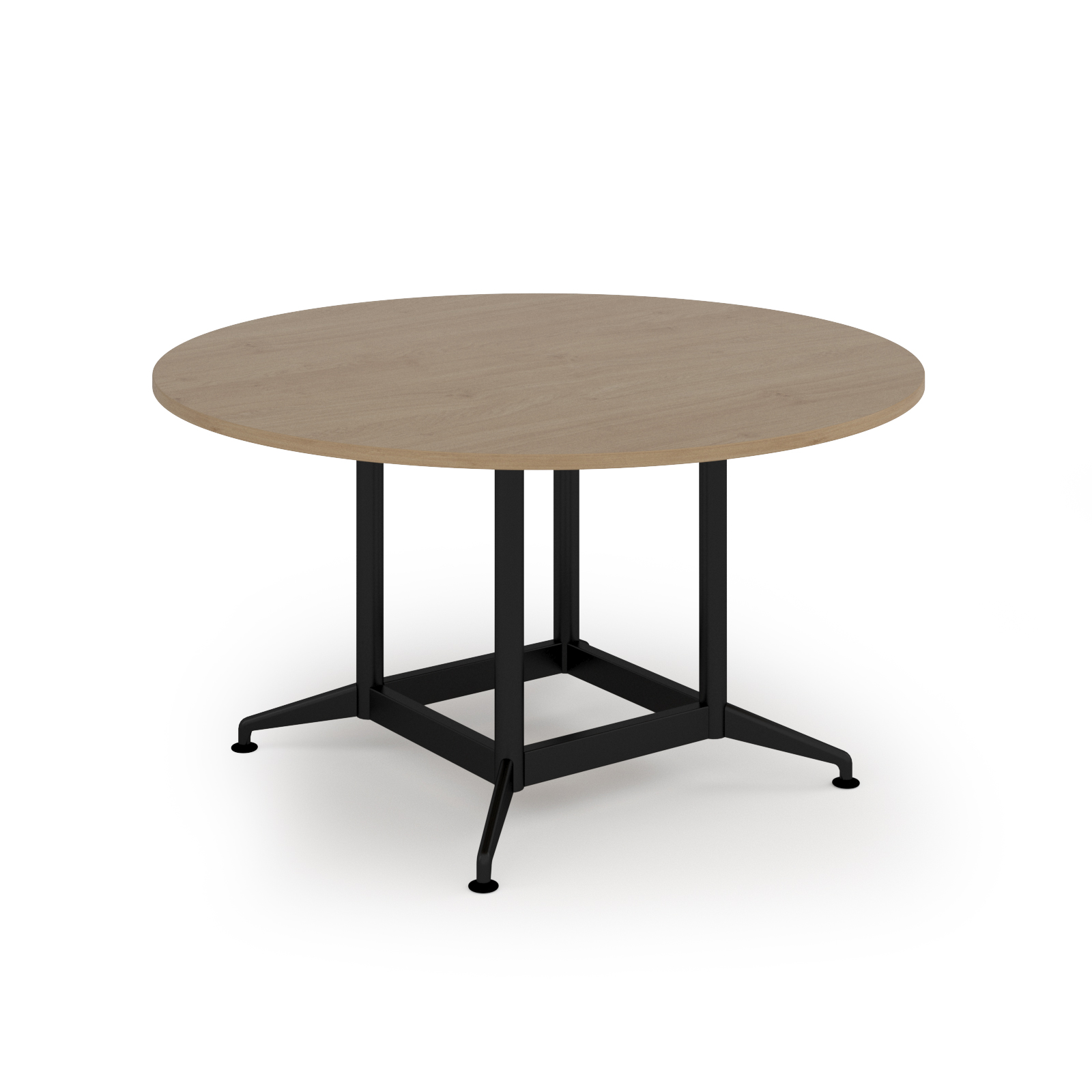 Loft table 1400dia black frame and Kendal Oak Top