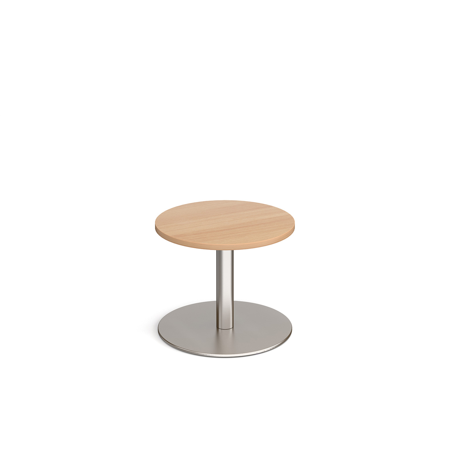 Monza circular coffee table with flat round brushed steel base 600mm - beech