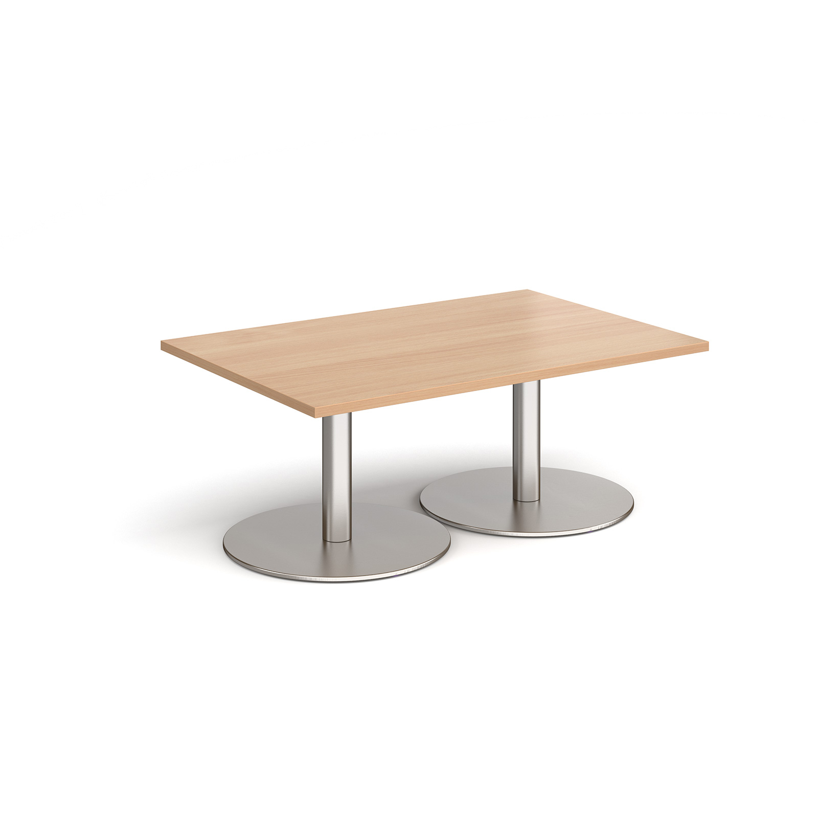 Monza rectangular coffee table with flat round brushed steel bases 1200mm x 800mm - beech