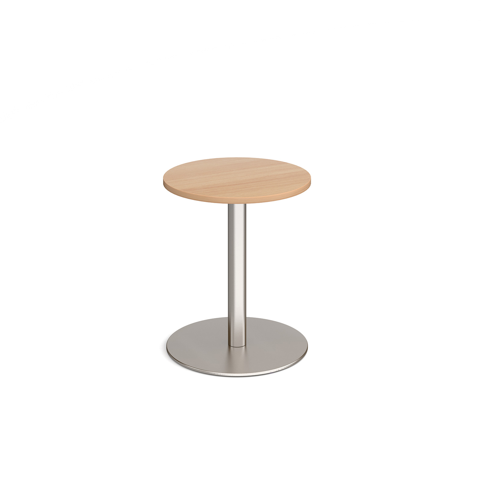 Monza circular dining table with flat round brushed steel base 600mm - beech