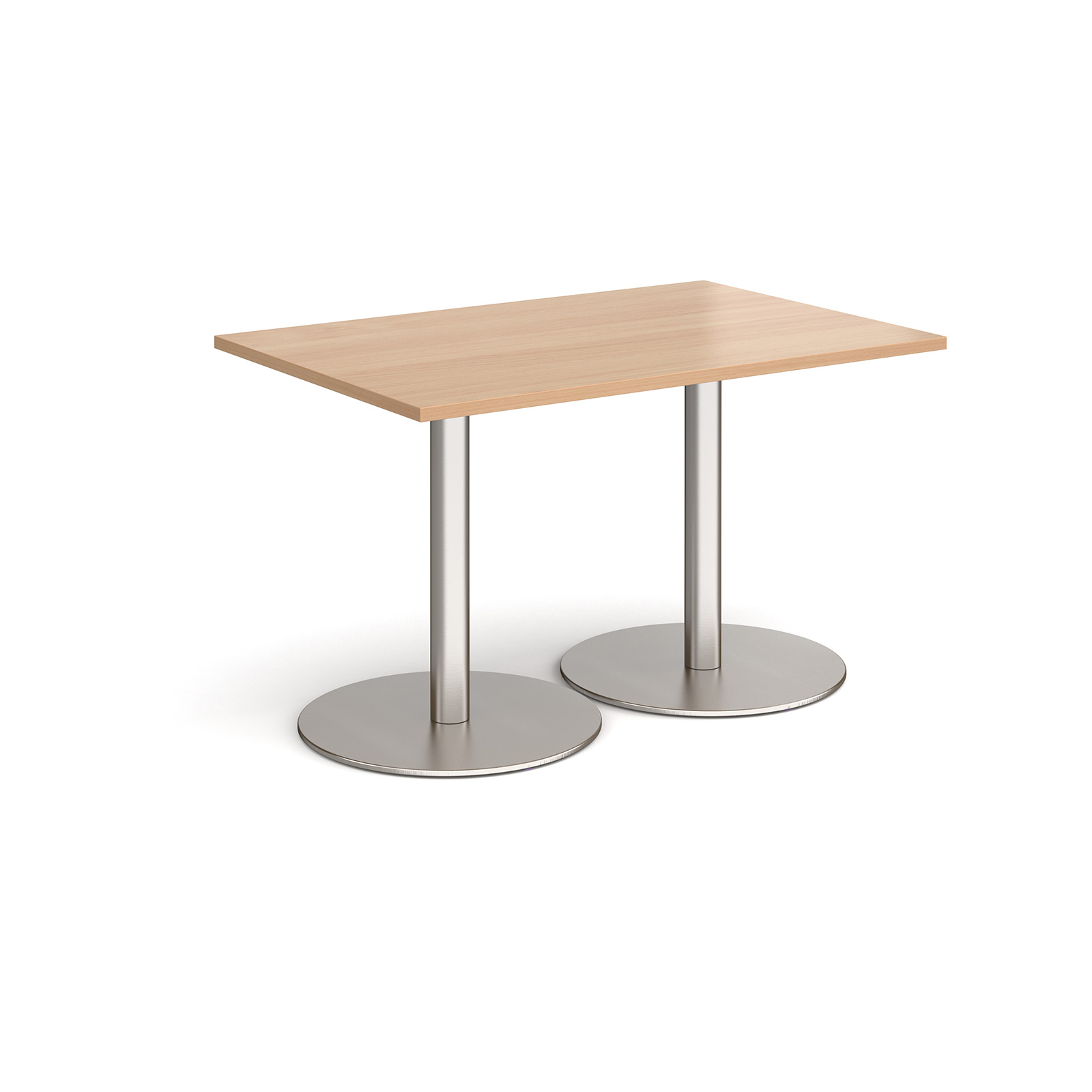 Monza rectangular dining table with flat round brushed steel bases 1200mm x 800mm - beech