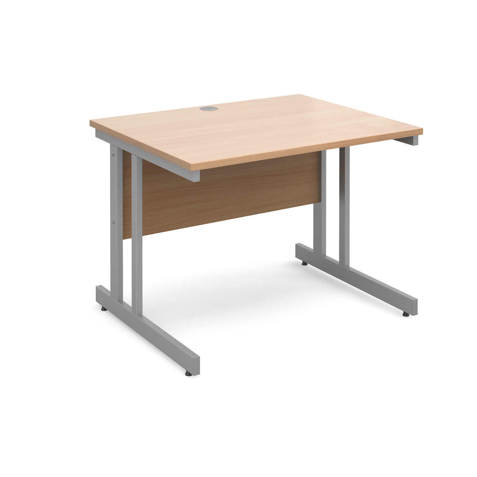 Momento straight desk 1000mm x 800mm - silver cantilever frame, beech top