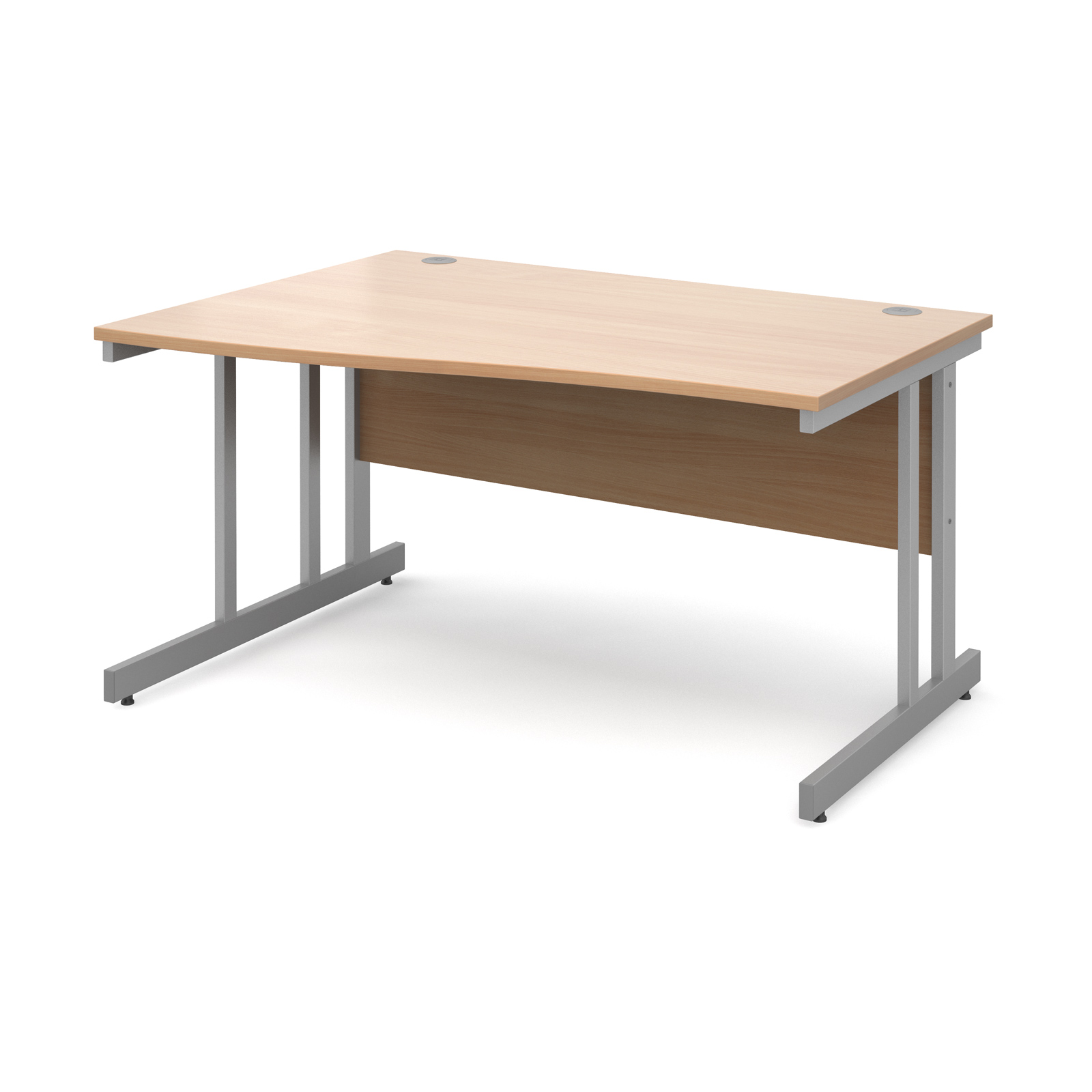 Momento left hand wave desk 1400mm - silver cantilever frame, beech top