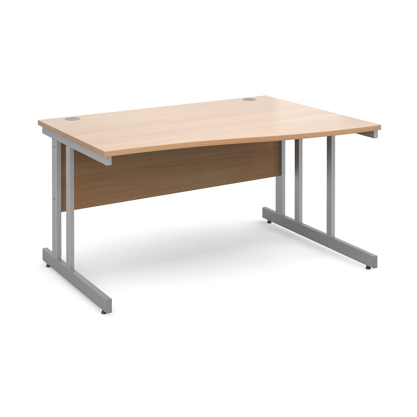 Momento right hand wave desk 1400mm - silver cantilever frame, beech top