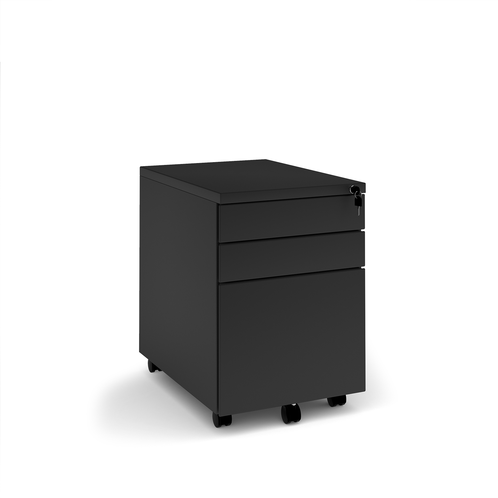 Steel 3 drawer wide mobile pedestal - black