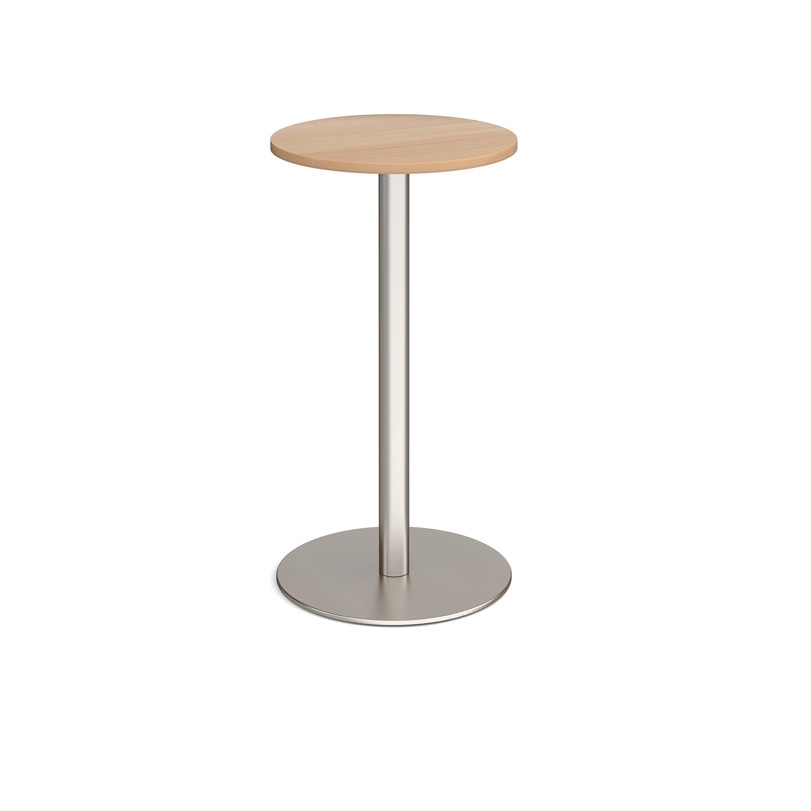 Monza circular poseur table with flat round brushed steel base 600mm - beech