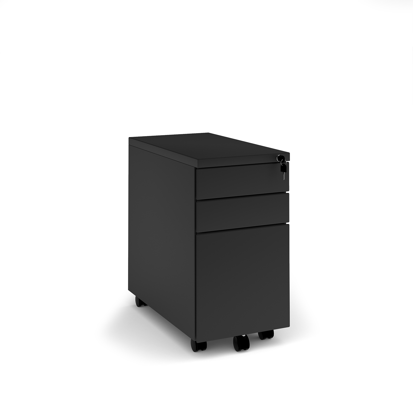 Steel 3 drawer narrow mobile pedestal - black