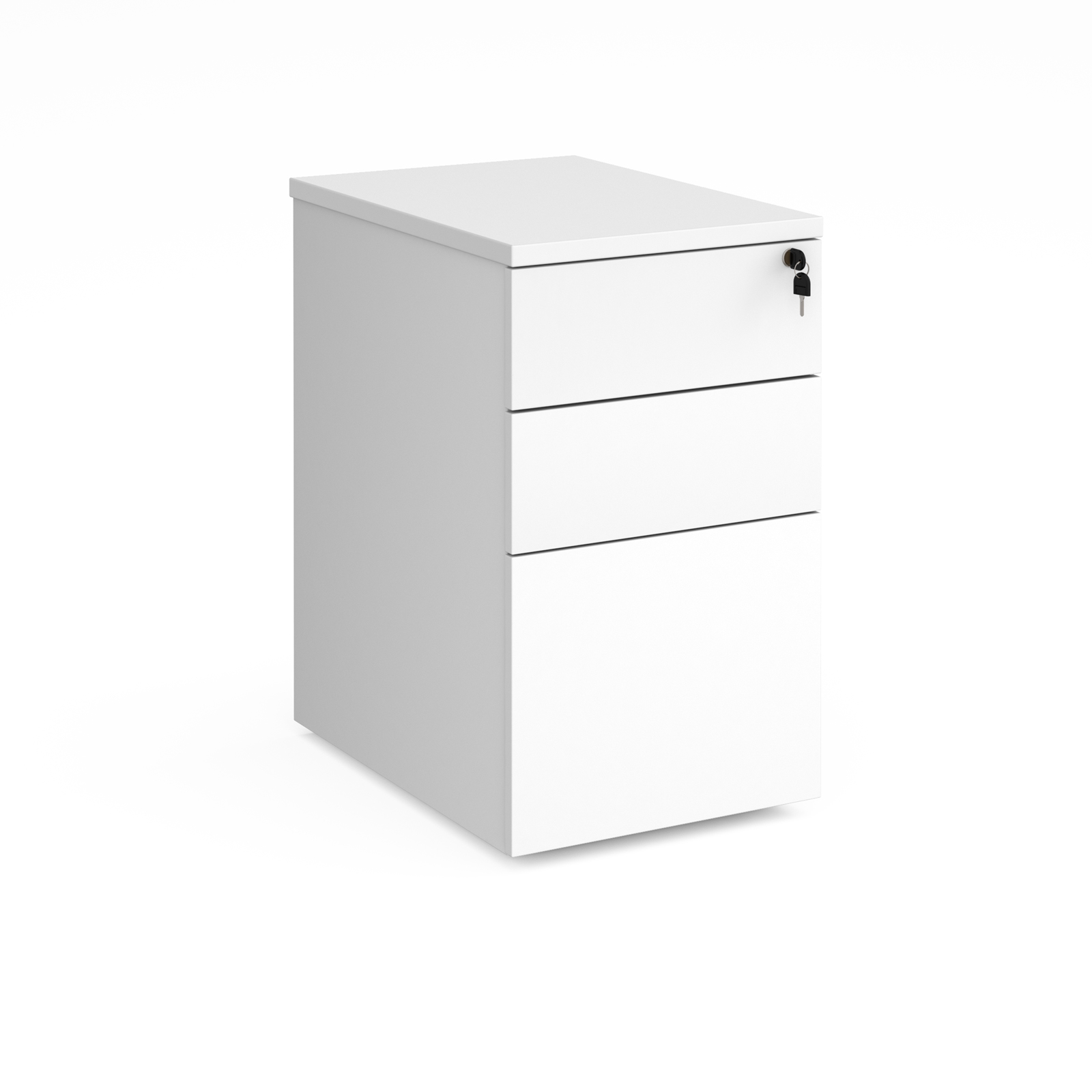 Deluxe desk high 3 drawer pedestal 600mm deep - white