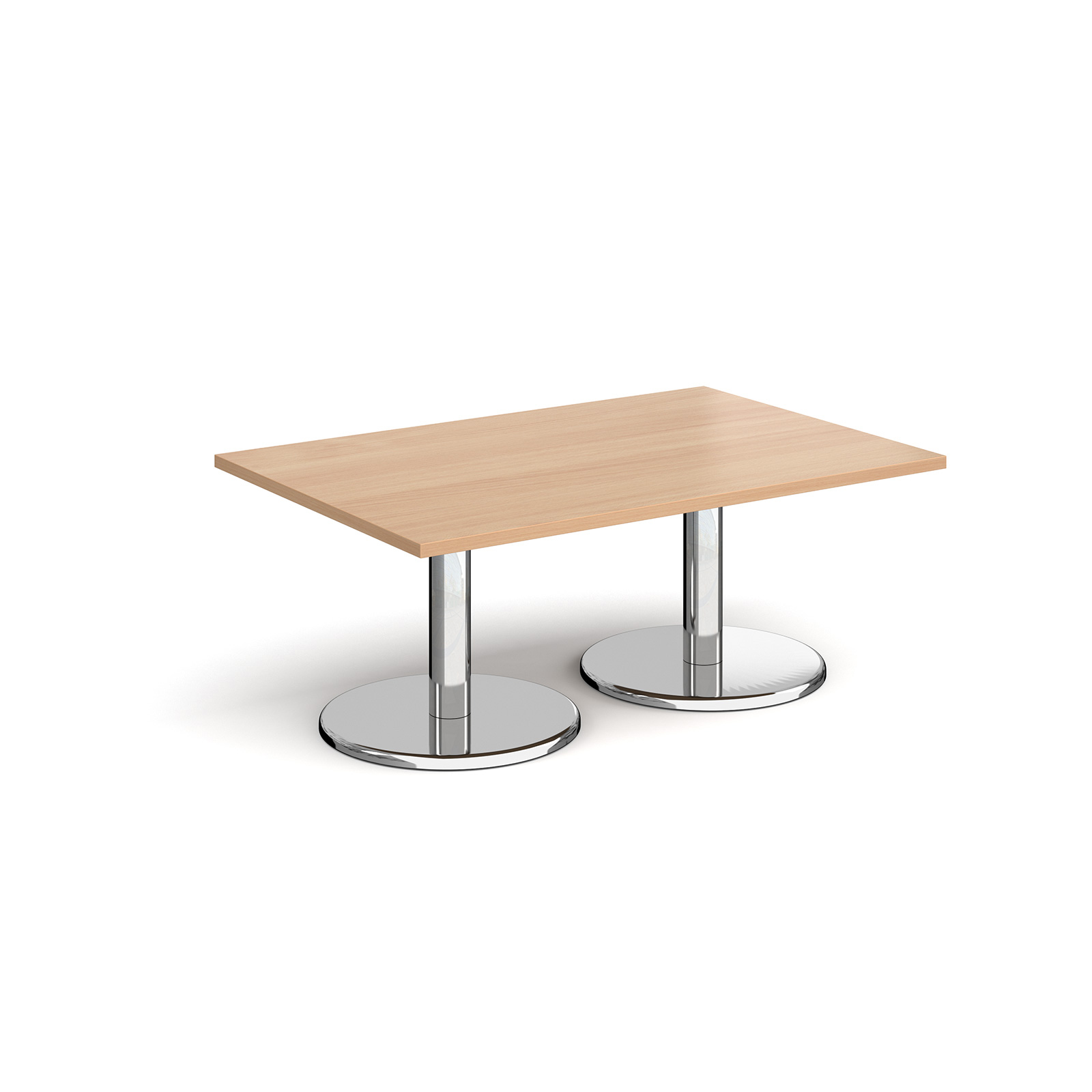 Pisa rectangular coffee table with round chrome bases 1200mm x 800mm - beech