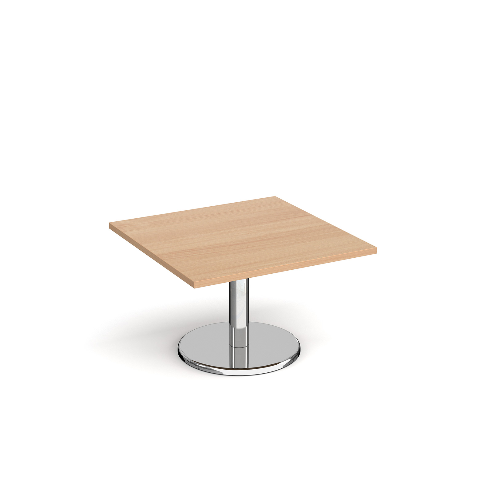 Pisa square coffee table with round chrome base 800mm - beech