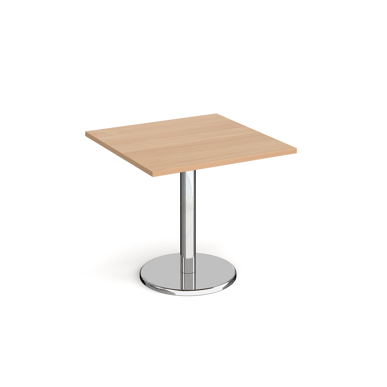 Pisa square dining table with round chrome base 800mm - beech