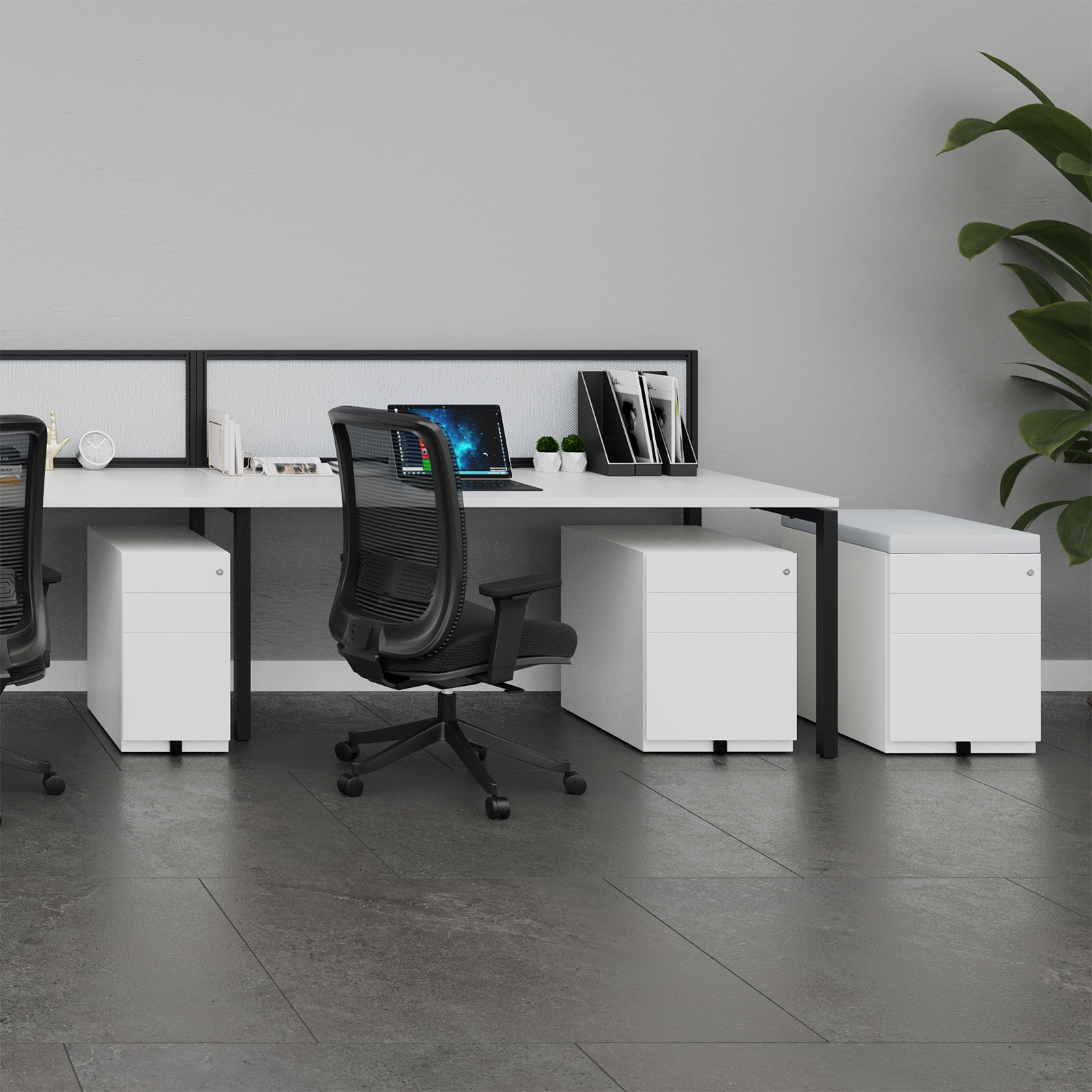 Steel 3 drawer wide mobile pedestal - black