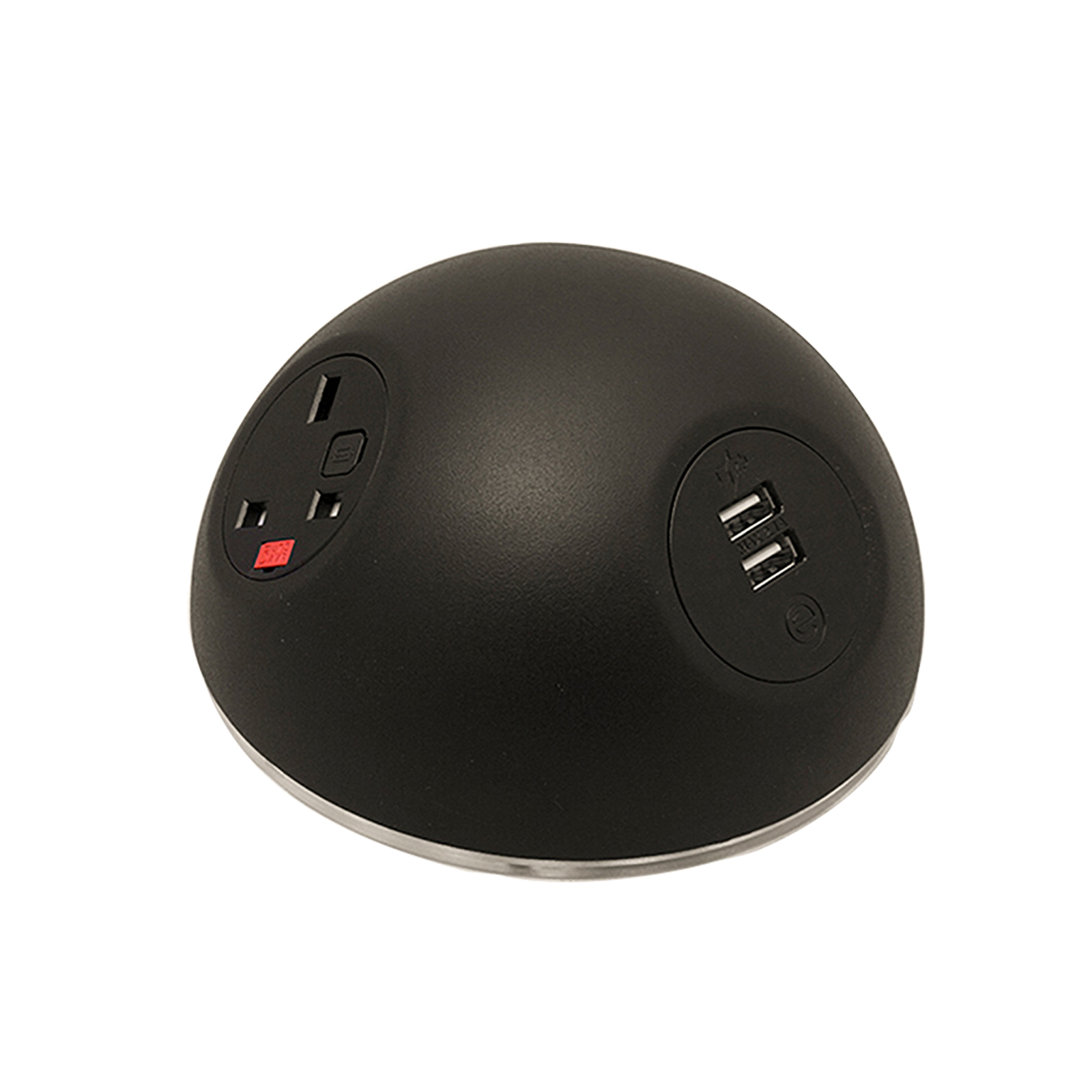 Pluto domed on-surface power module with 2 x UK sockets, 1 x TUF (A&C connectors) USB charger - dark blue