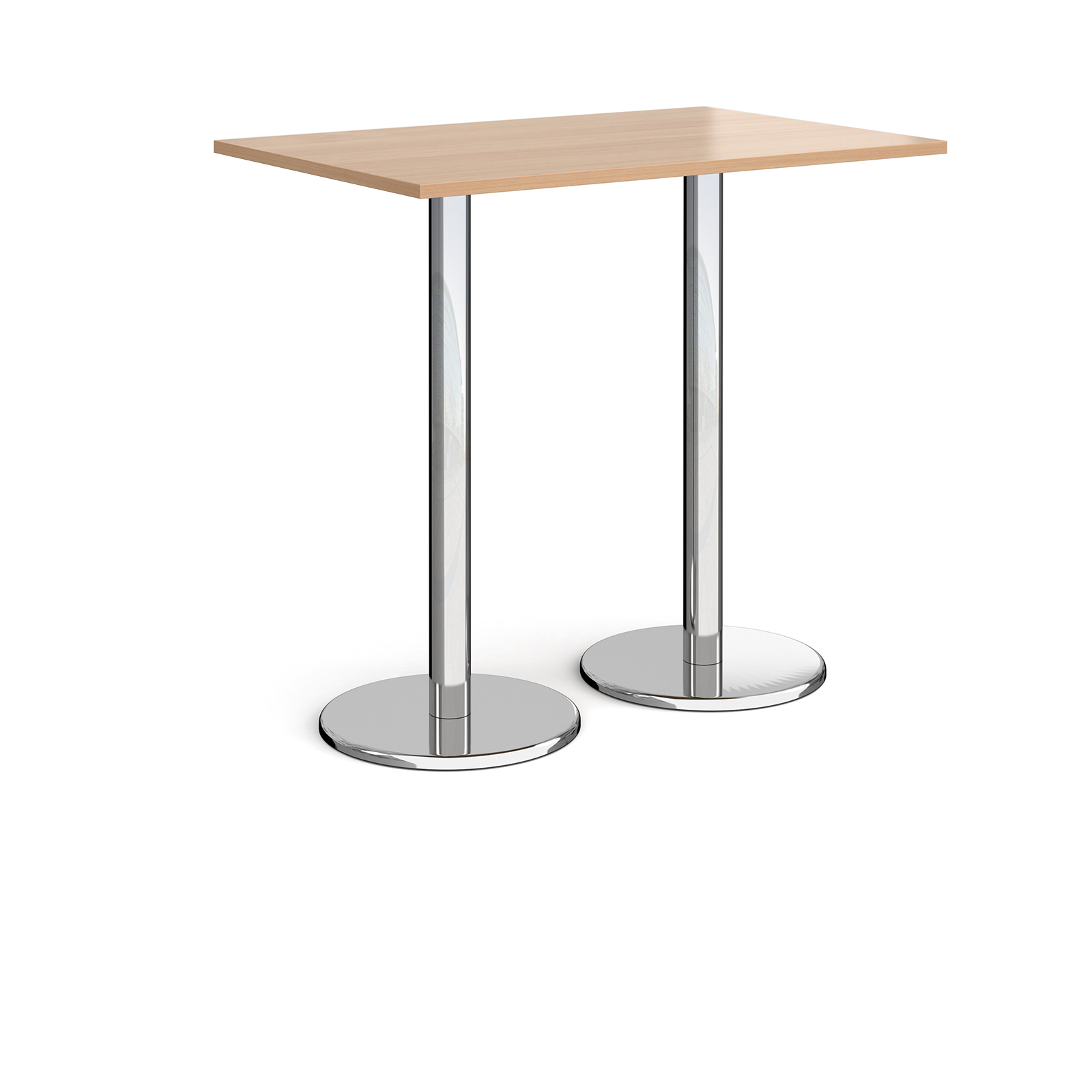 Pisa rectangular poseur table with round chrome bases 1200mm x 800mm - beech