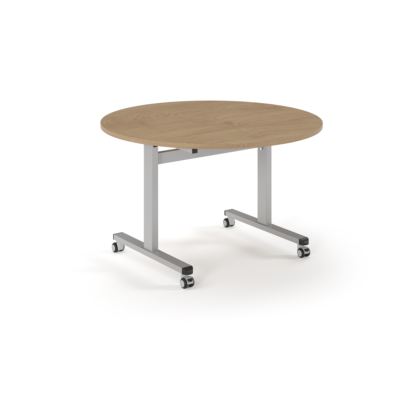 Pro Flip Circular Table 1200 Dia, Silver, Kendal oakTop