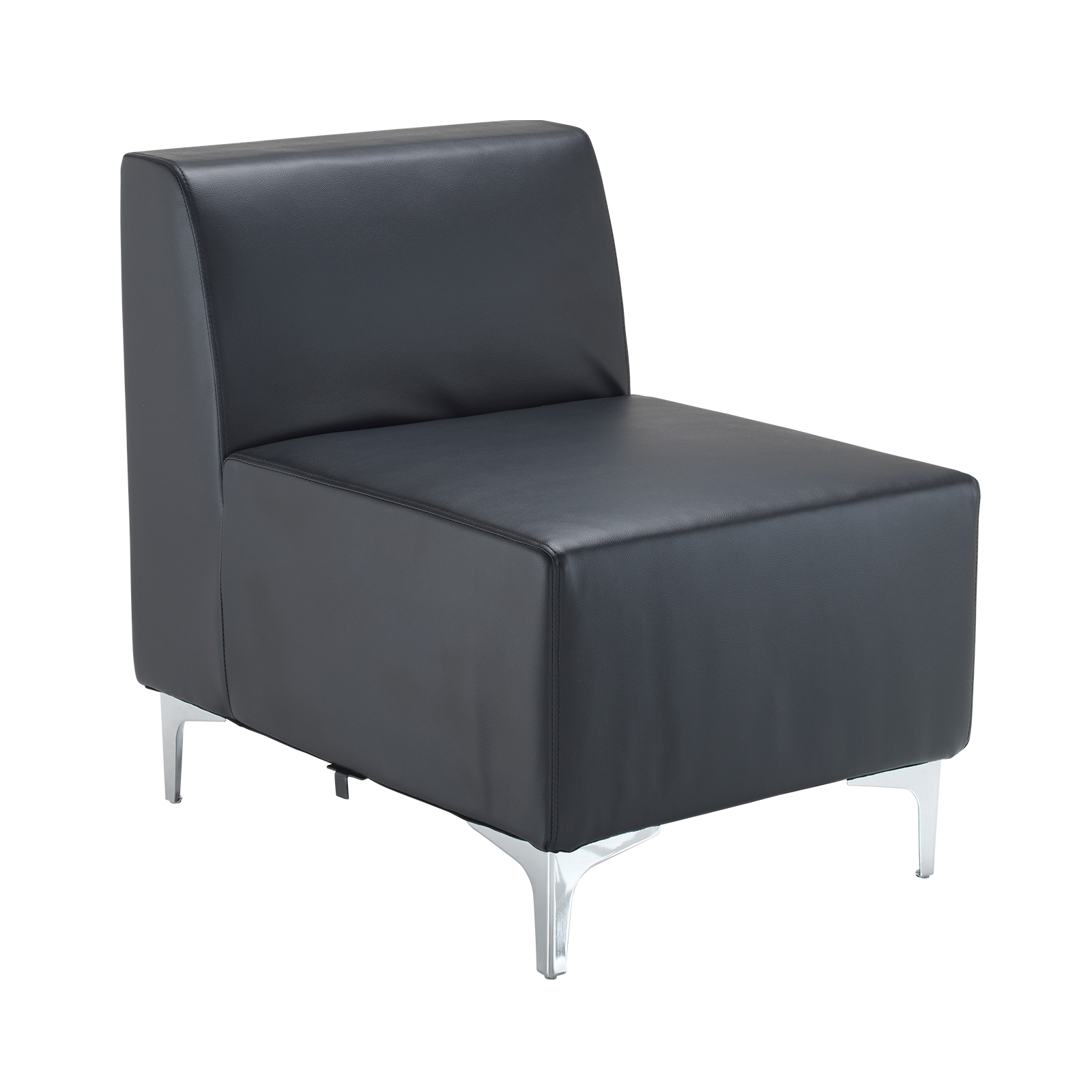 Quatro leather modular reception seating straight unit with back - black