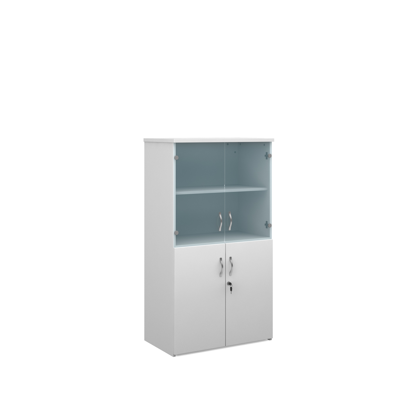 Duo combination unit with glass upper doors 1440mm high with 3 shelves - white