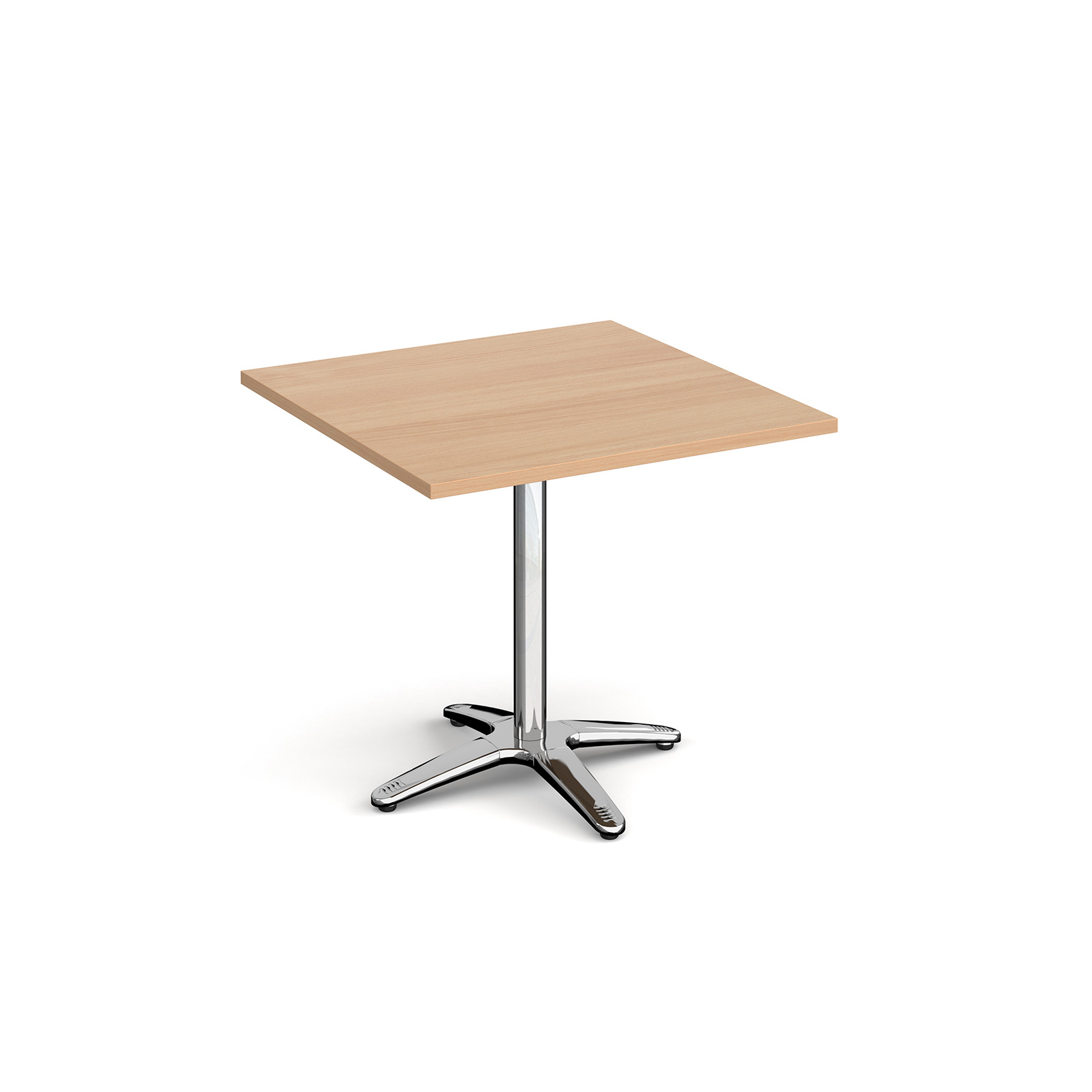 Roma square dining table with 4 leg chrome base 800mm - beech