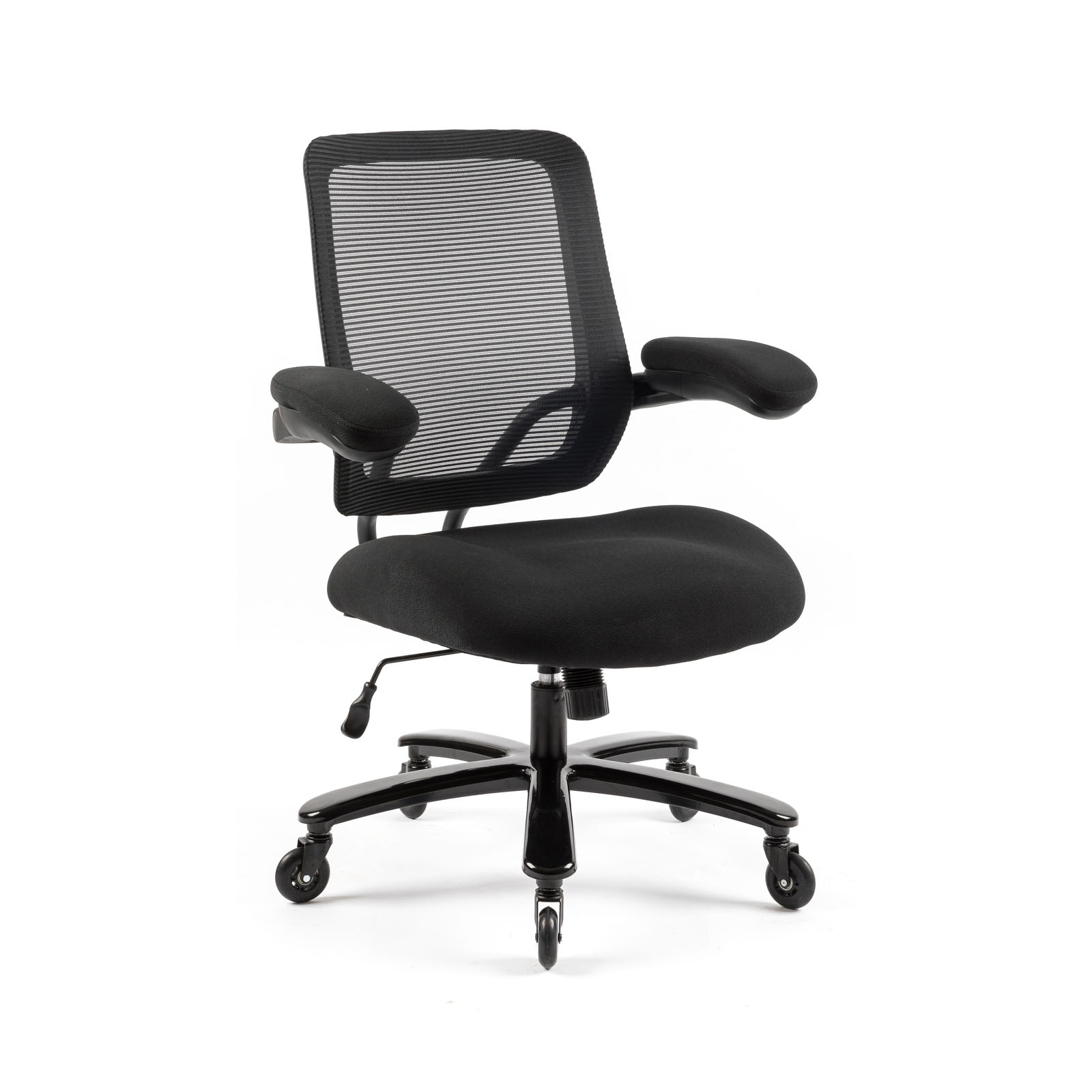 Reiki low back heavy duty mesh chair with adjustable arms and fabric seat