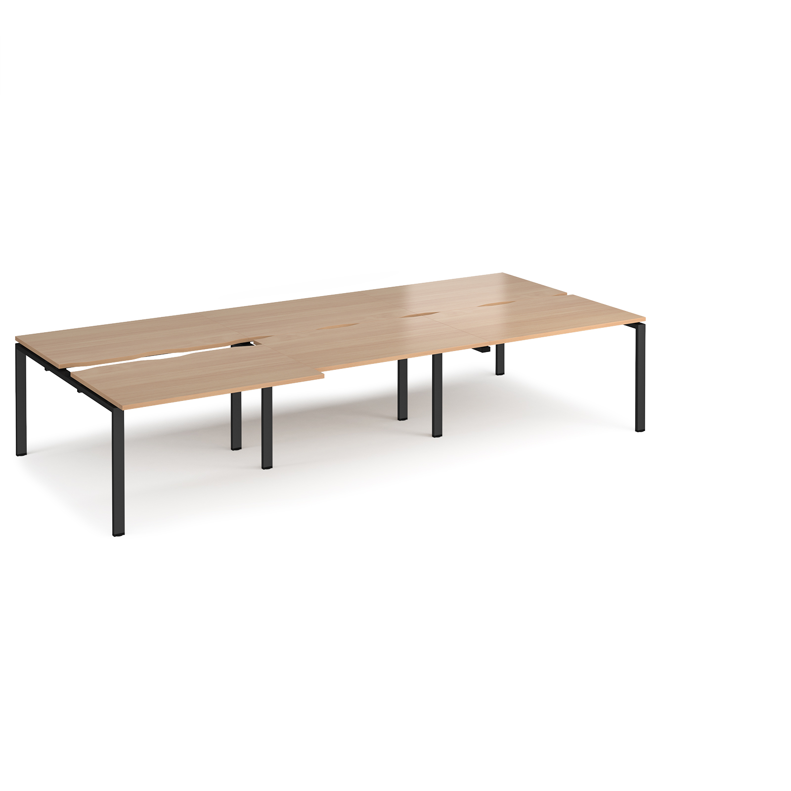 Adapt sliding top triple back to back desks 3600mm x 1600mm - black frame, beech top