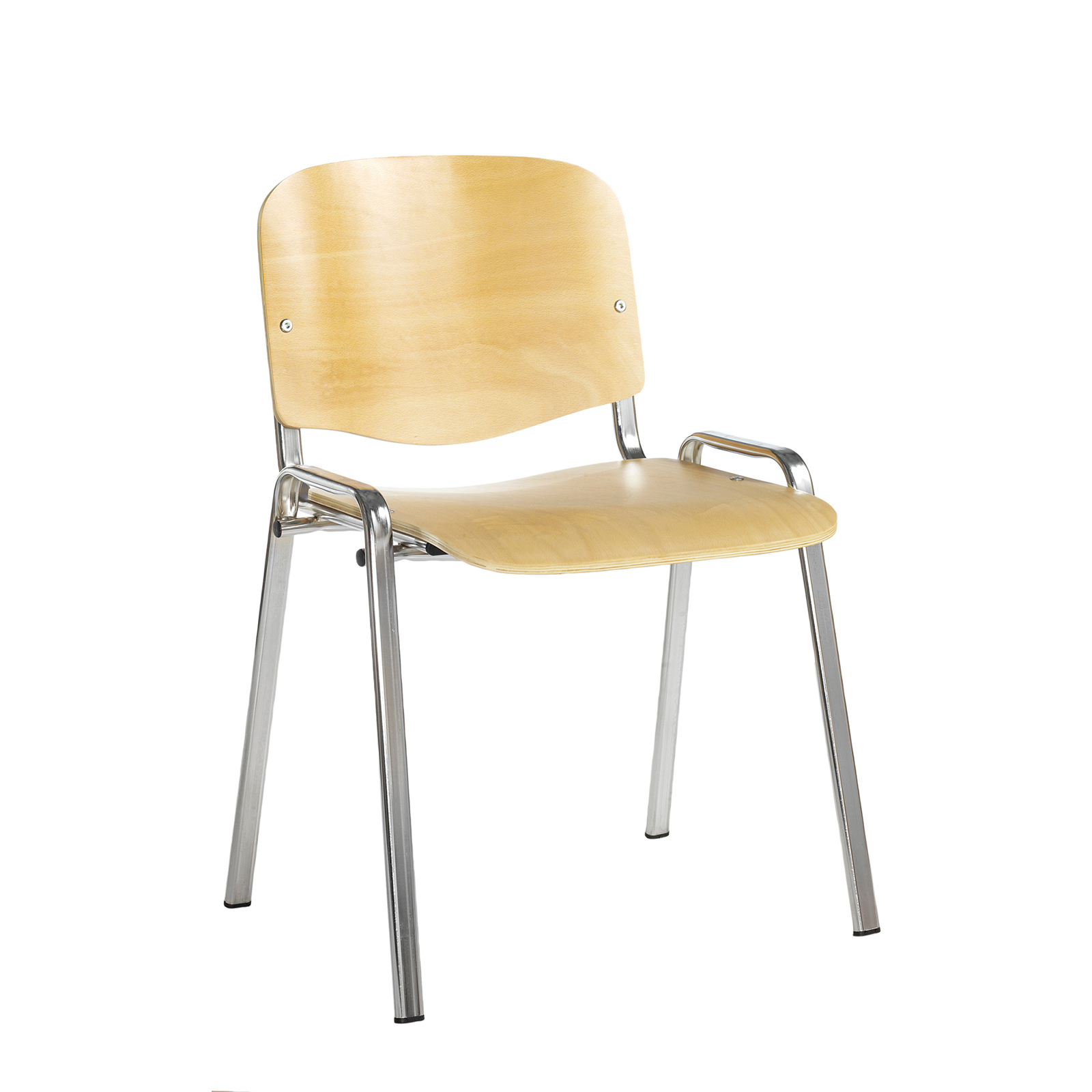 Taurus wooden meeting room stackable chair with no arms - beech with chrome frame