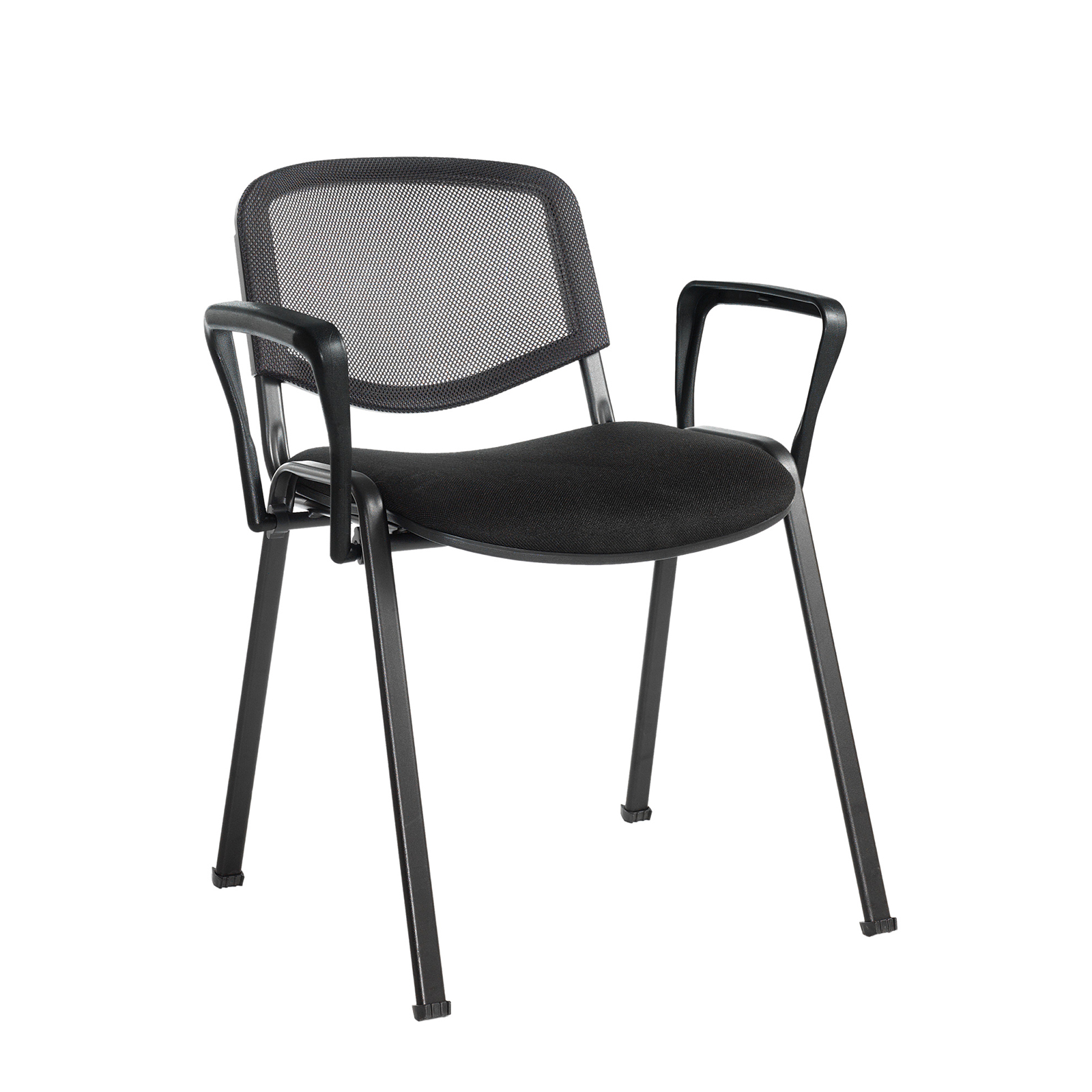 Taurus mesh back meeting room stackable chair with fixed arms - black