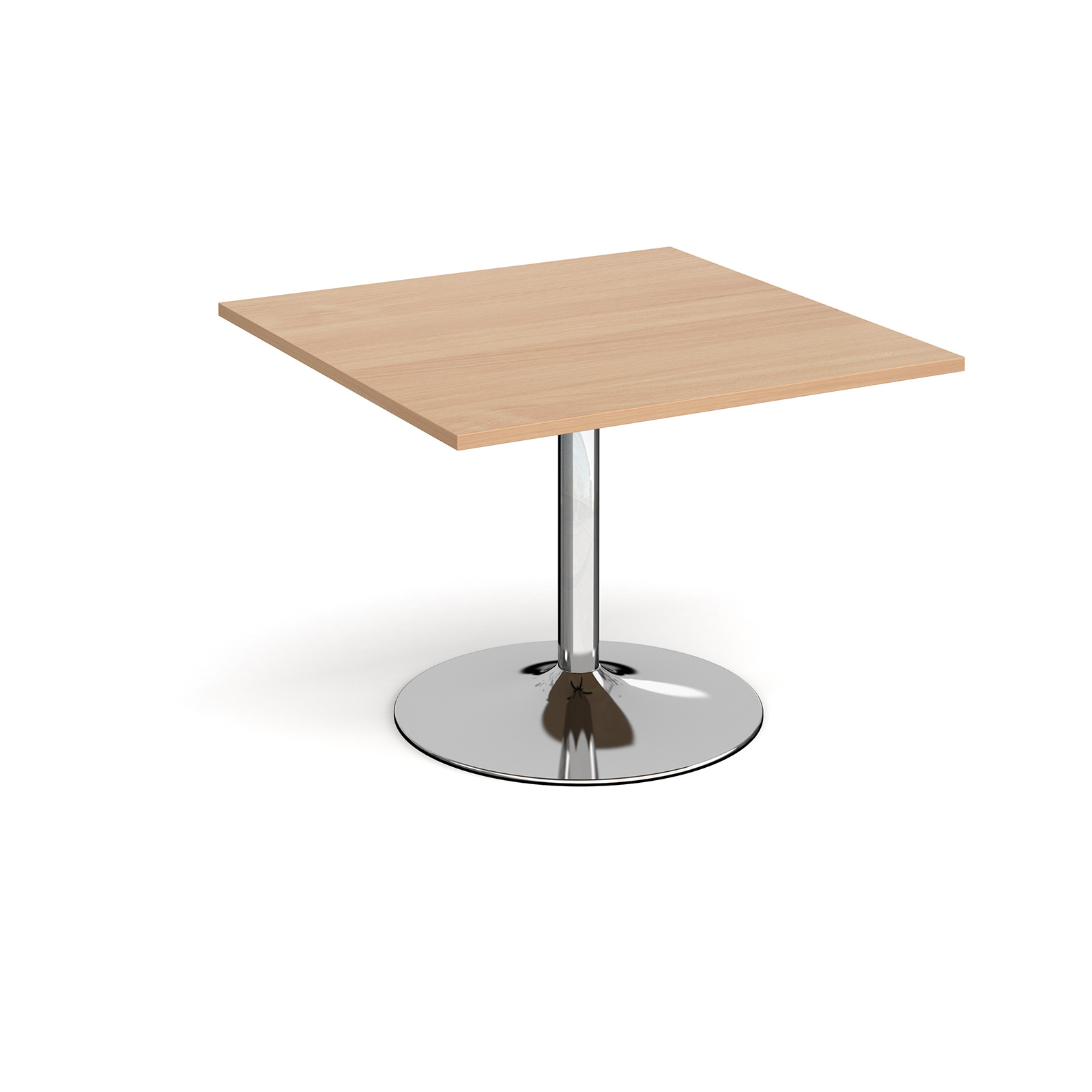 Trumpet base square extension table 1000mm x 1000mm - chrome base, beech top