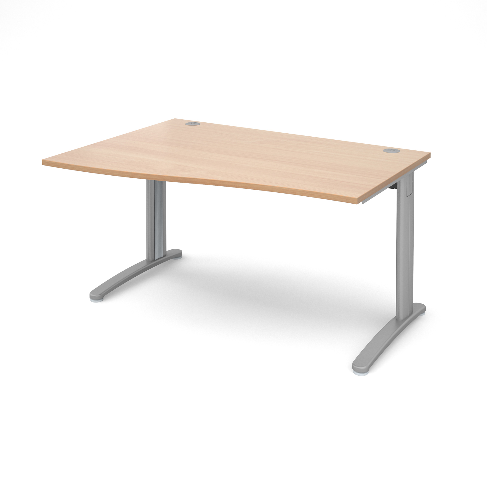 TR10 left hand wave desk 1400mm - silver frame, beech top